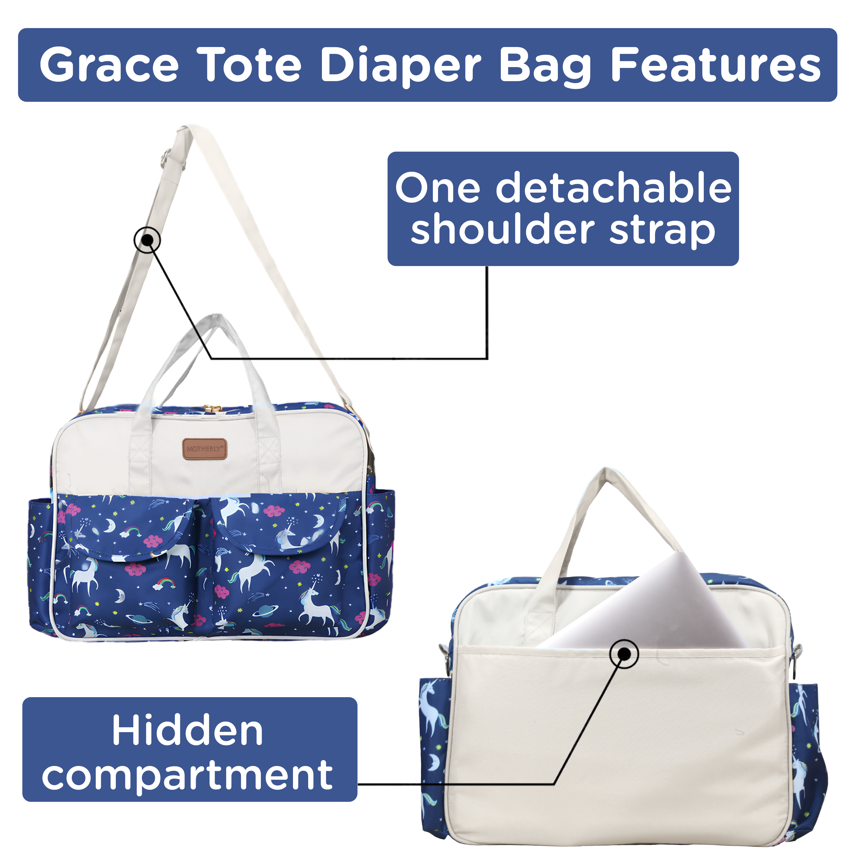 Motherly Grace Diaper Bag for Moms | Waterproof Maternity & Baby Travel Bag with Changing Mat | Large Capacity Hospital Bag for Newborn Essentials