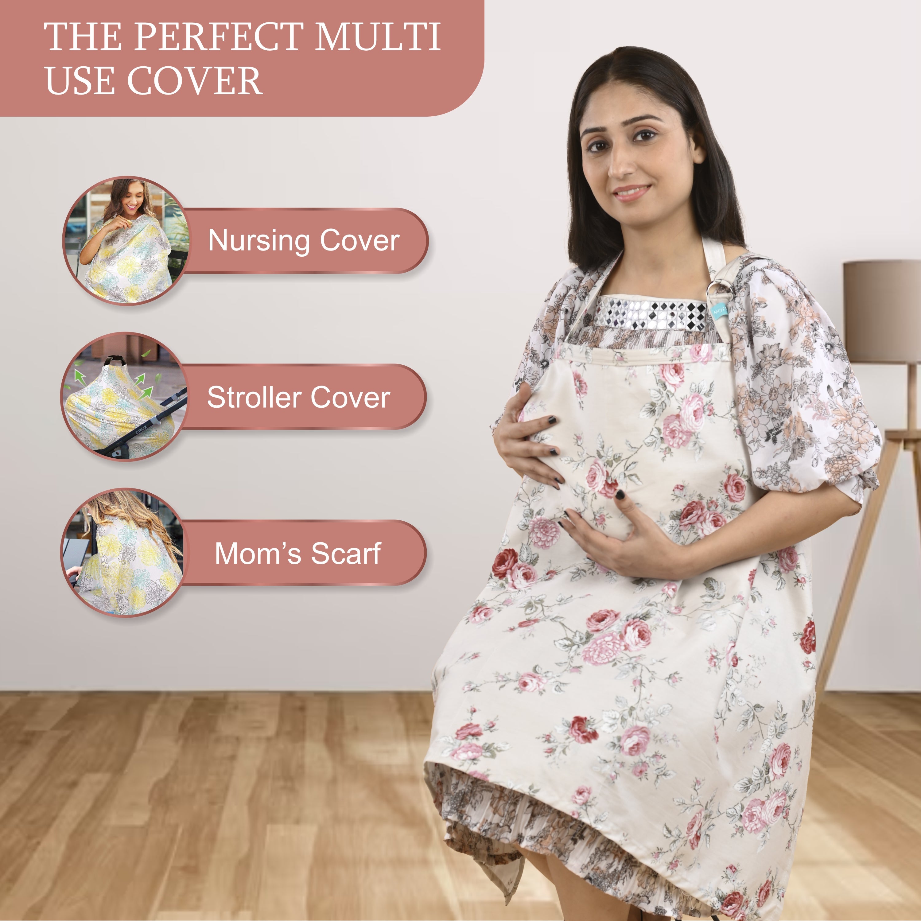 Care Cave Nursing Scarf - Red Grey Flower - MOTHERLY