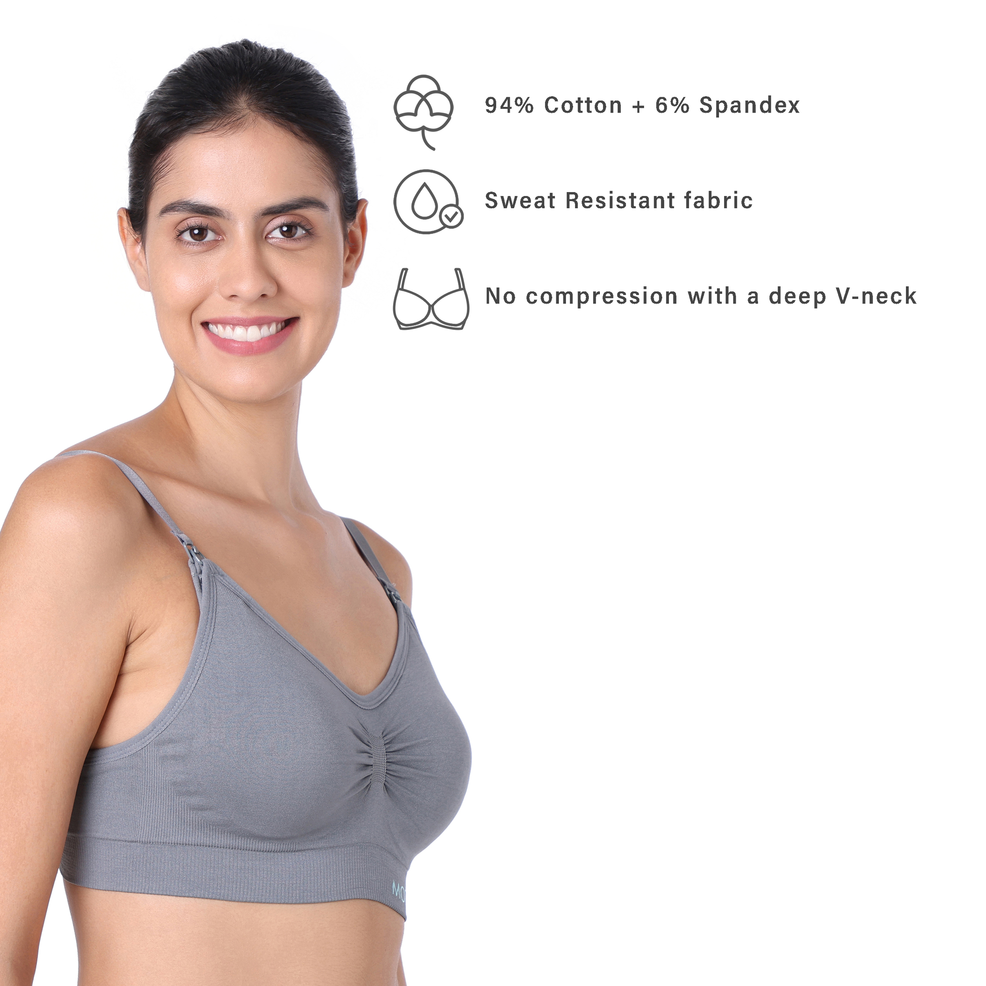 Motherly Maternity Bra Padded Breastfeeding Nursing Bras for Women with Removable Pads (Medium, Grey+ Bean Paste+ White) - MOTHERLY