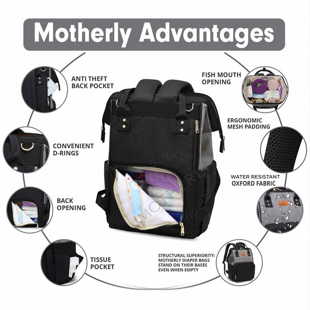 Motherly Crown Diaper Bag for Moms – Water-Resistant Travel & Maternity Bag with Mat, Bottle Cover & Stroller Hooks