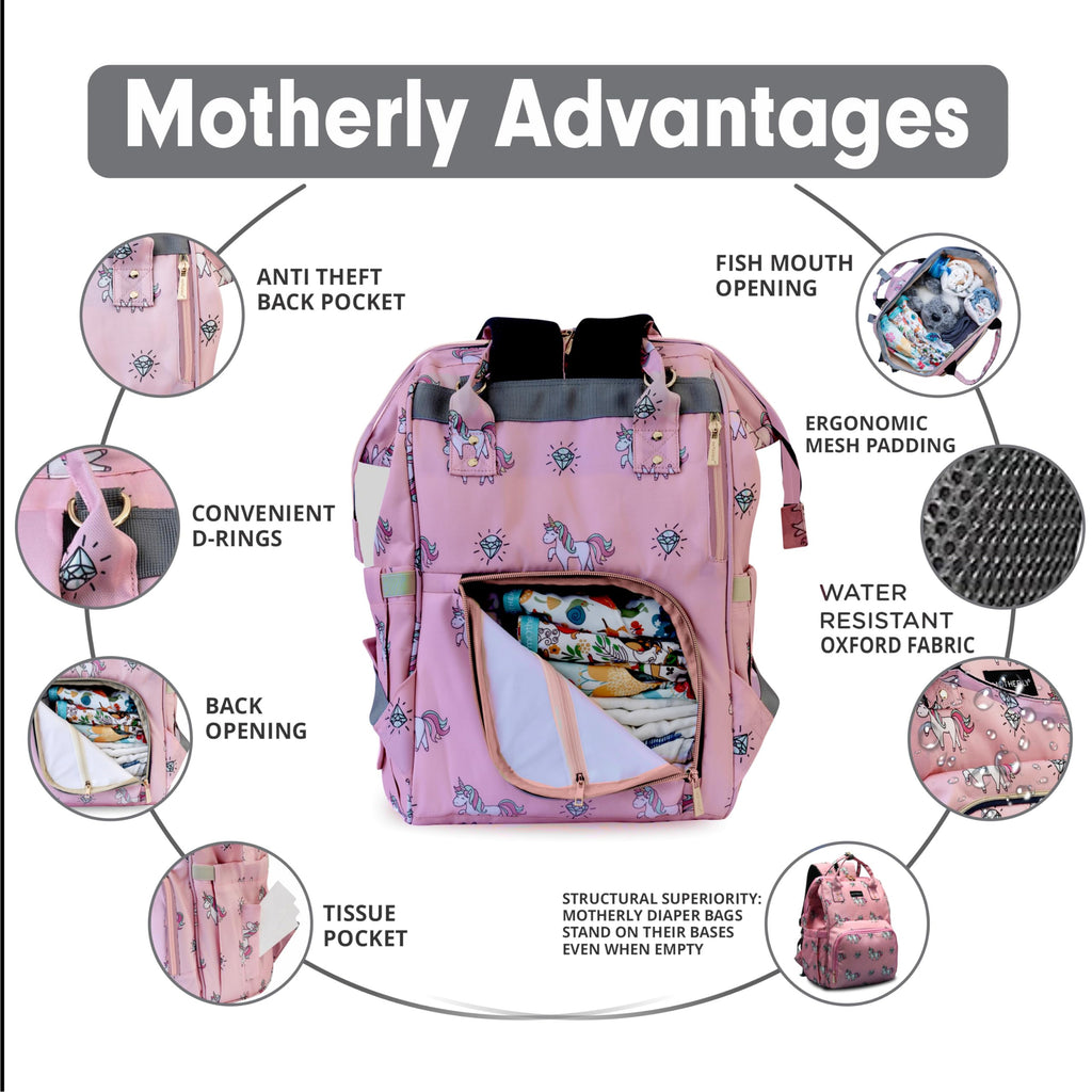Motherly Elegant Diaper Bag for Moms – Water-Resistant Maternity & Travel Bag with Multiple Pockets & Warranty