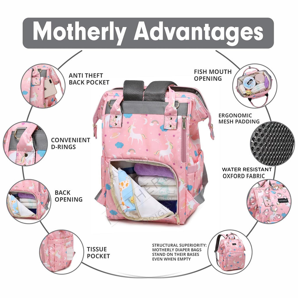 Motherly Elegant Diaper Bag for Moms – Water-Resistant Maternity & Travel Bag with Multiple Pockets & Warranty
