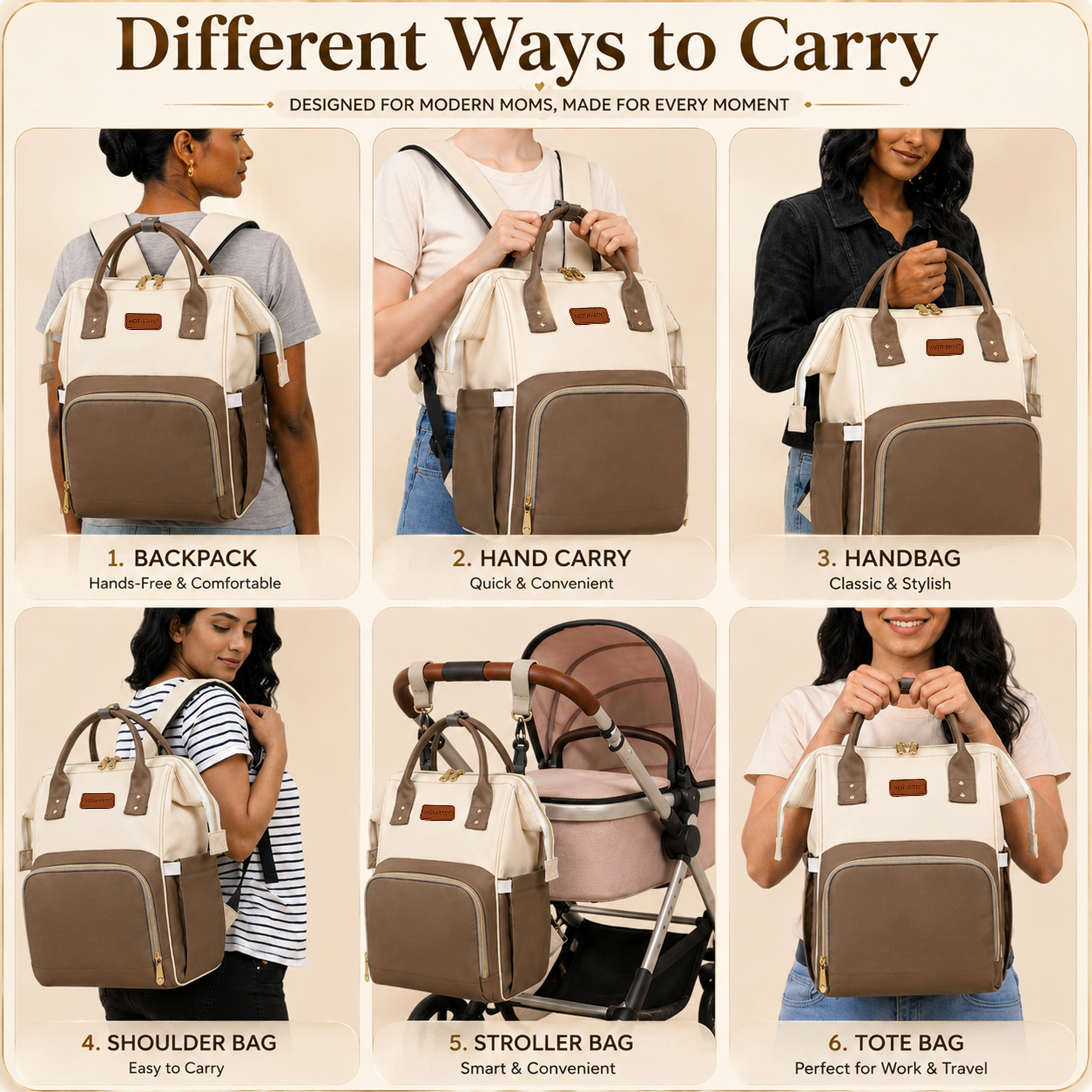 Motherly Envy Diaper Bag for Moms – Spacious, Waterproof Travel & Maternity Bag with Accessories