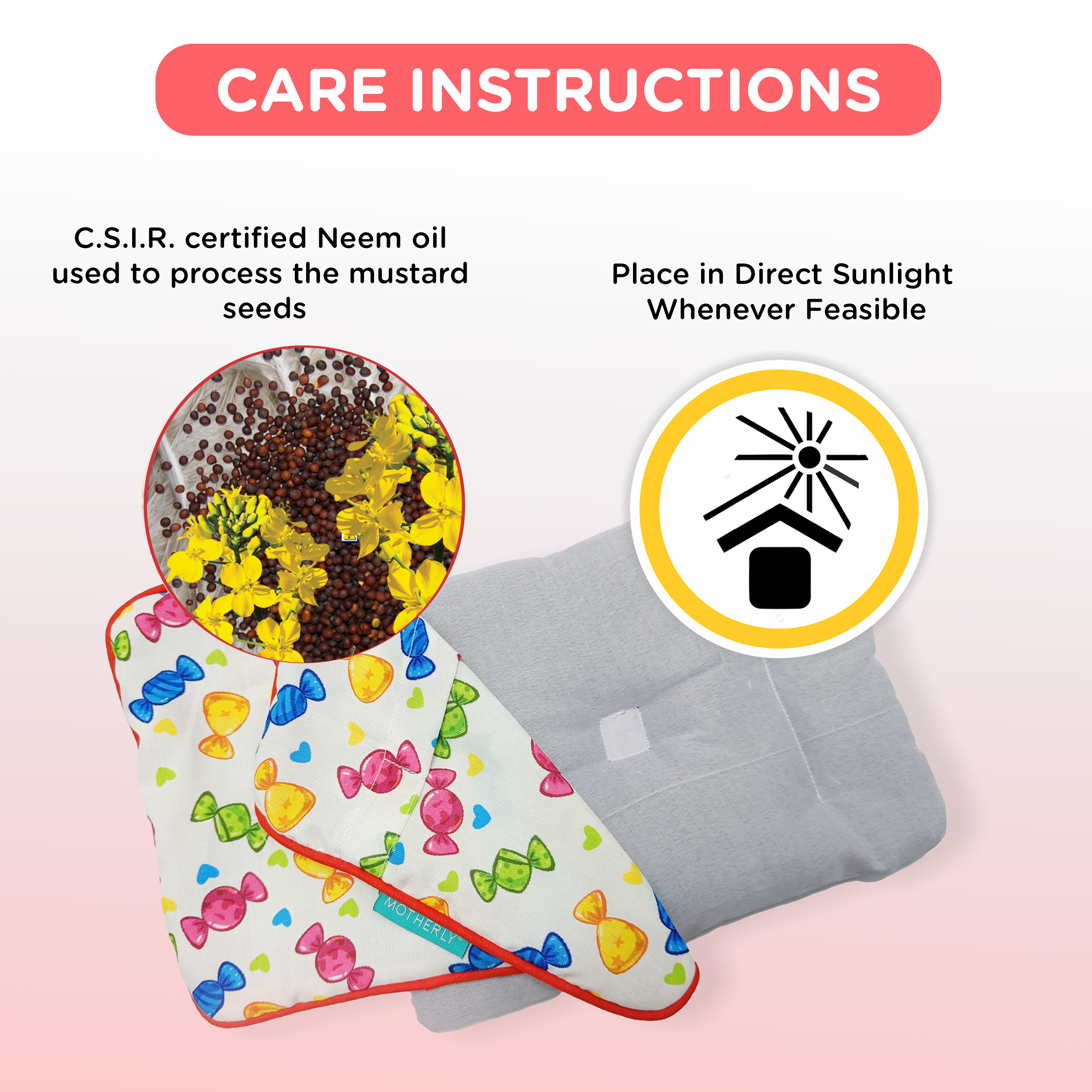 Motherly Mustard Seed Pillow for Newborns (0–12 Months) – Neem-Coated, Cotton Head Shaping Pillow for Gifting - Toffee