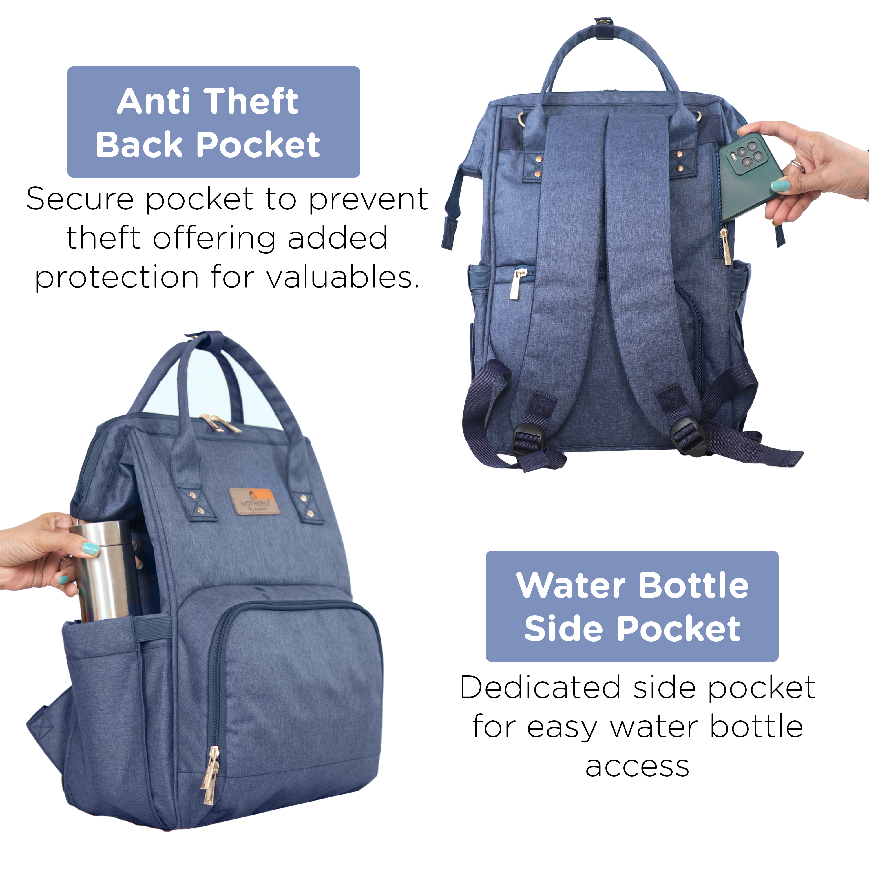 Motherly Crown Diaper Bag for Moms – Water-Resistant Travel & Maternity Bag with Multiple Pockets & 6-Month Warranty