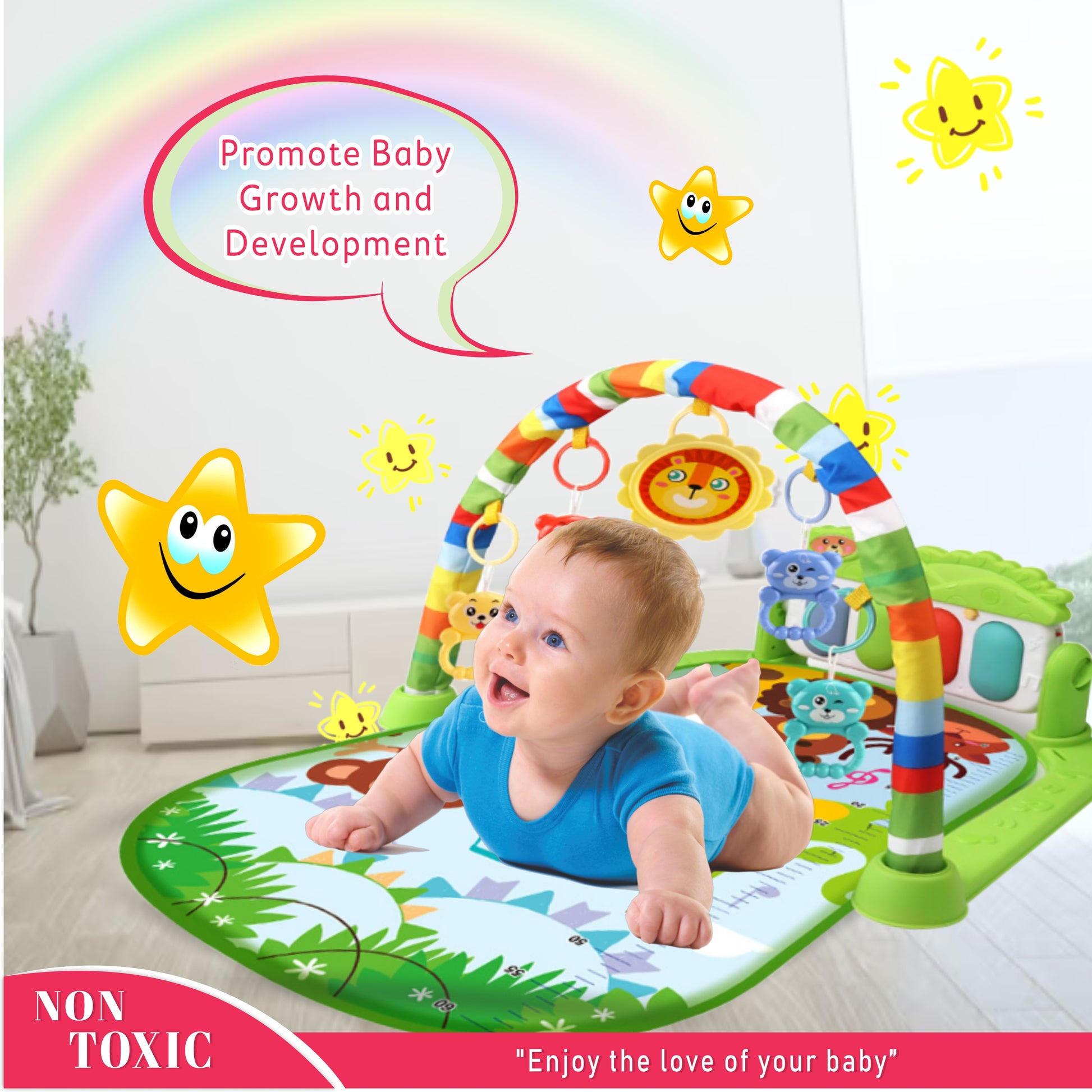 Motherly Musical Keyboard Baby Play Mat Gym with Colorful Piano and Fitness Rack - MOTHERLY