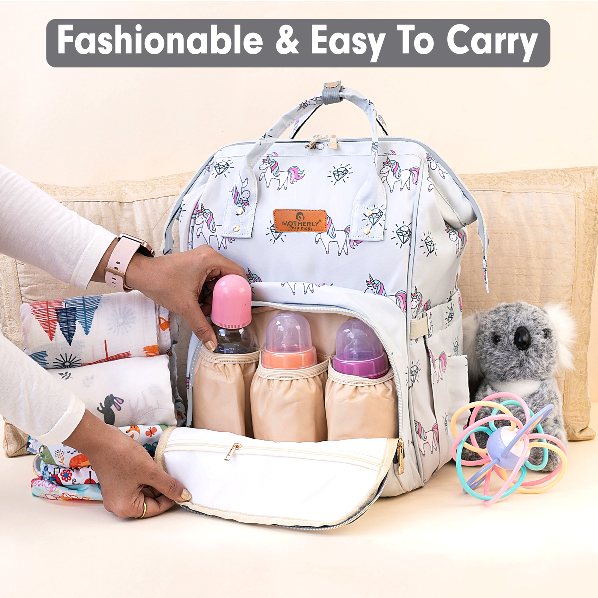 Motherly Elegant Diaper Bag for Moms – Water-Resistant Maternity & Travel Bag with Multiple Pockets & Warranty
