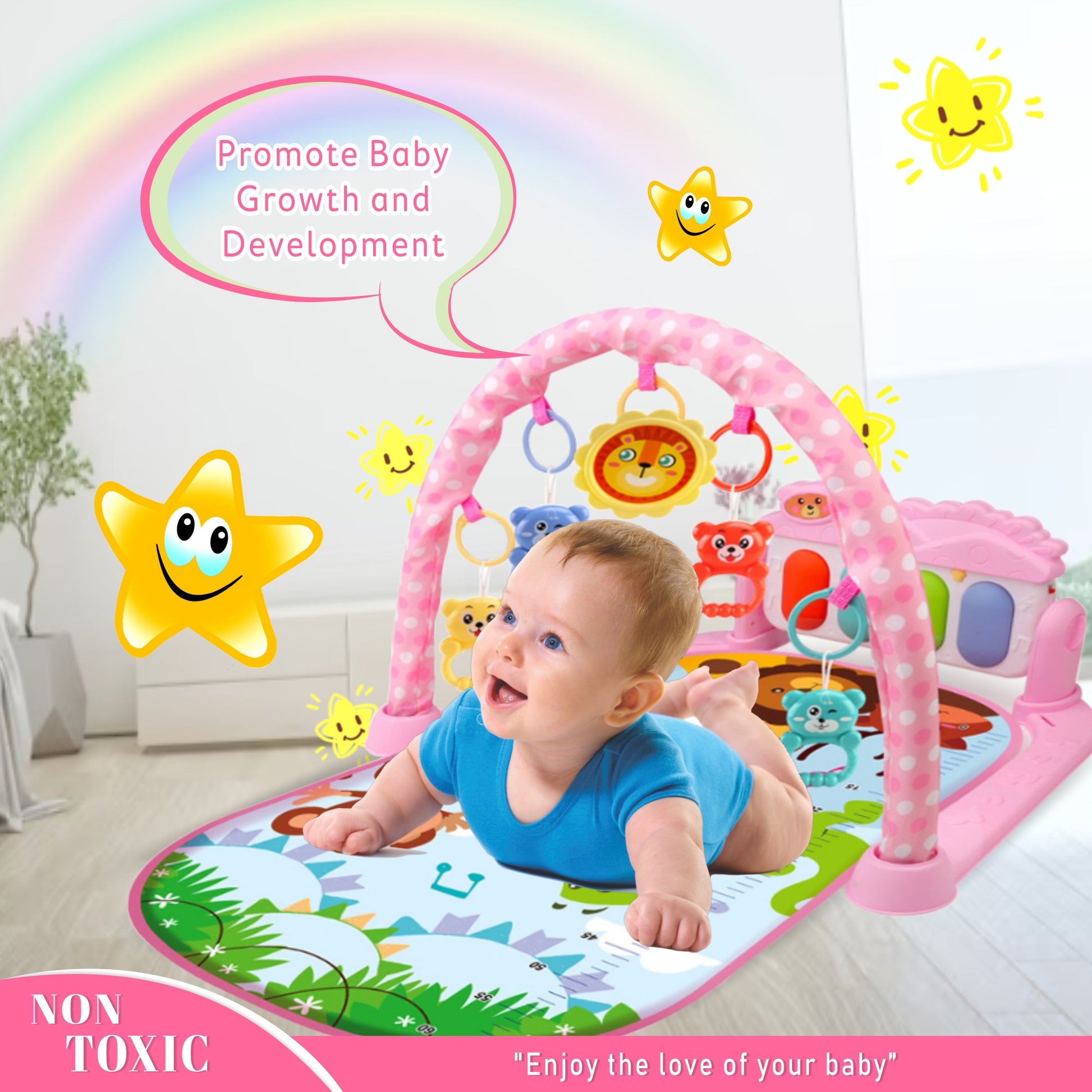 Motherly Musical Keyboard Baby Play Mat Gym with Colorful Piano and Fitness Rack - MOTHERLY