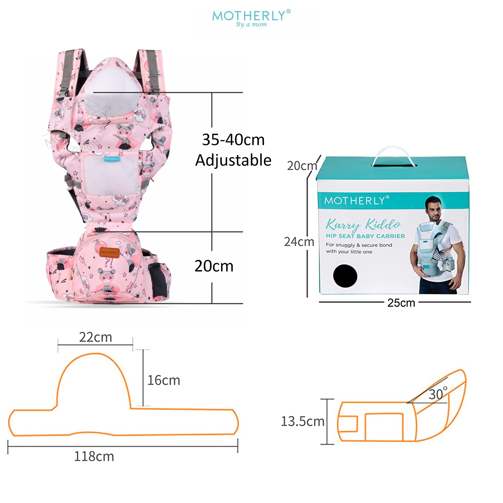 Motherly 6-in-1 Kangaroo Style with Hip Seat for Comfort Carrying Baby Carrier Bag - MOTHERLY