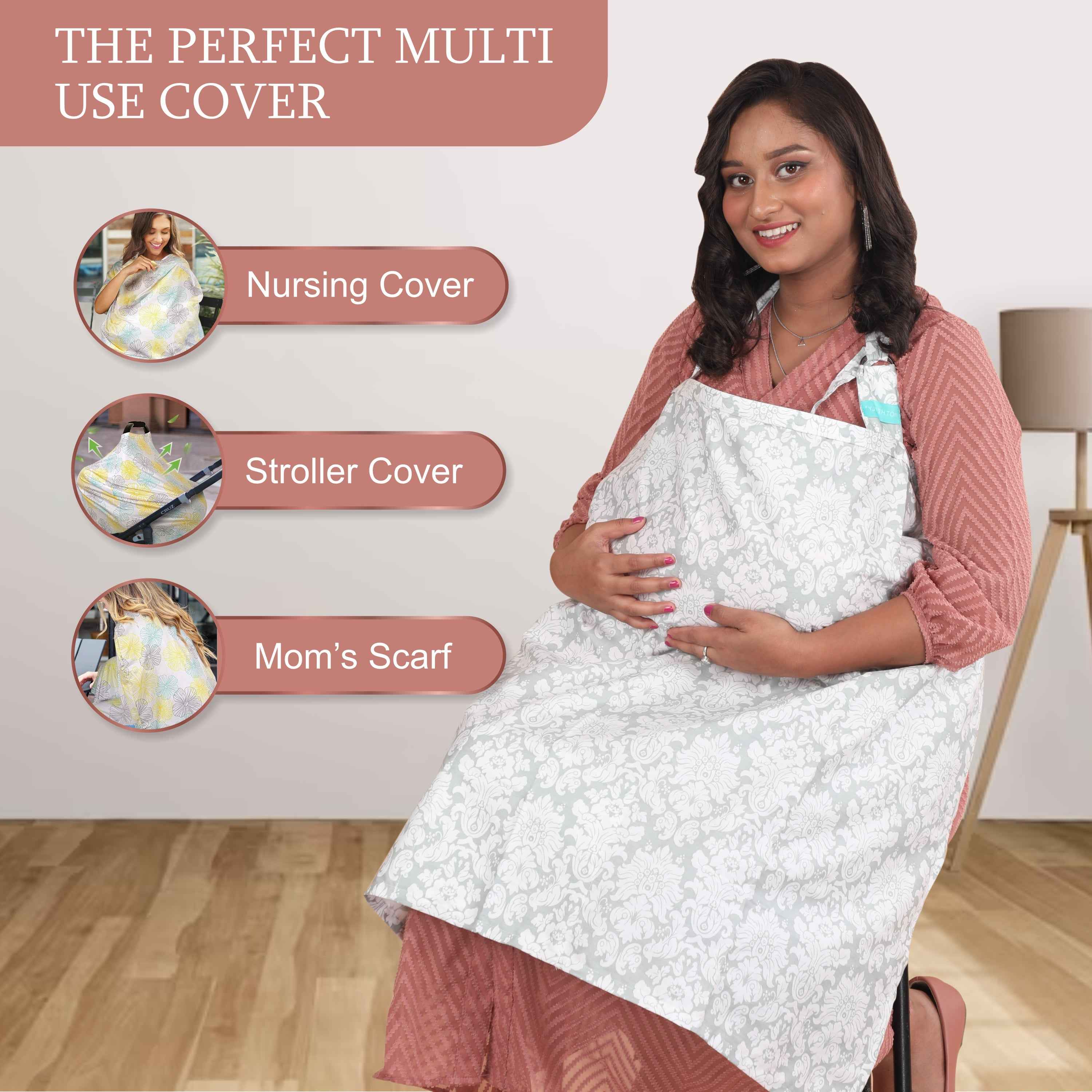 Care Cave Nursing Scarf - Gray/White Flower Print