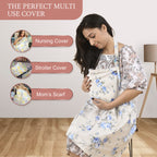 Care Cave Nursing Scarf -Blue Grey Flower - MOTHERLY