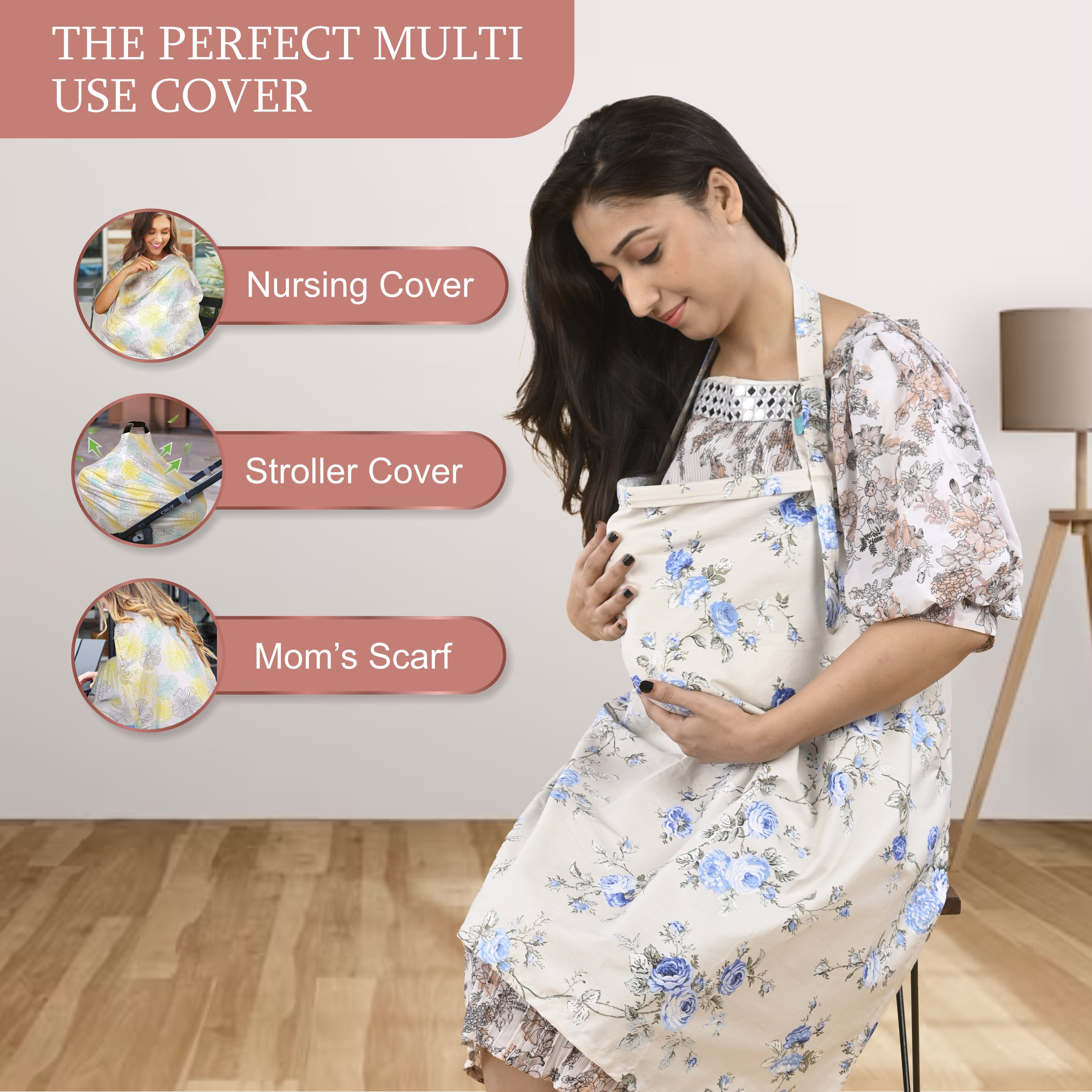 Care Cave Nursing Scarf -Blue Grey Flower - MOTHERLY