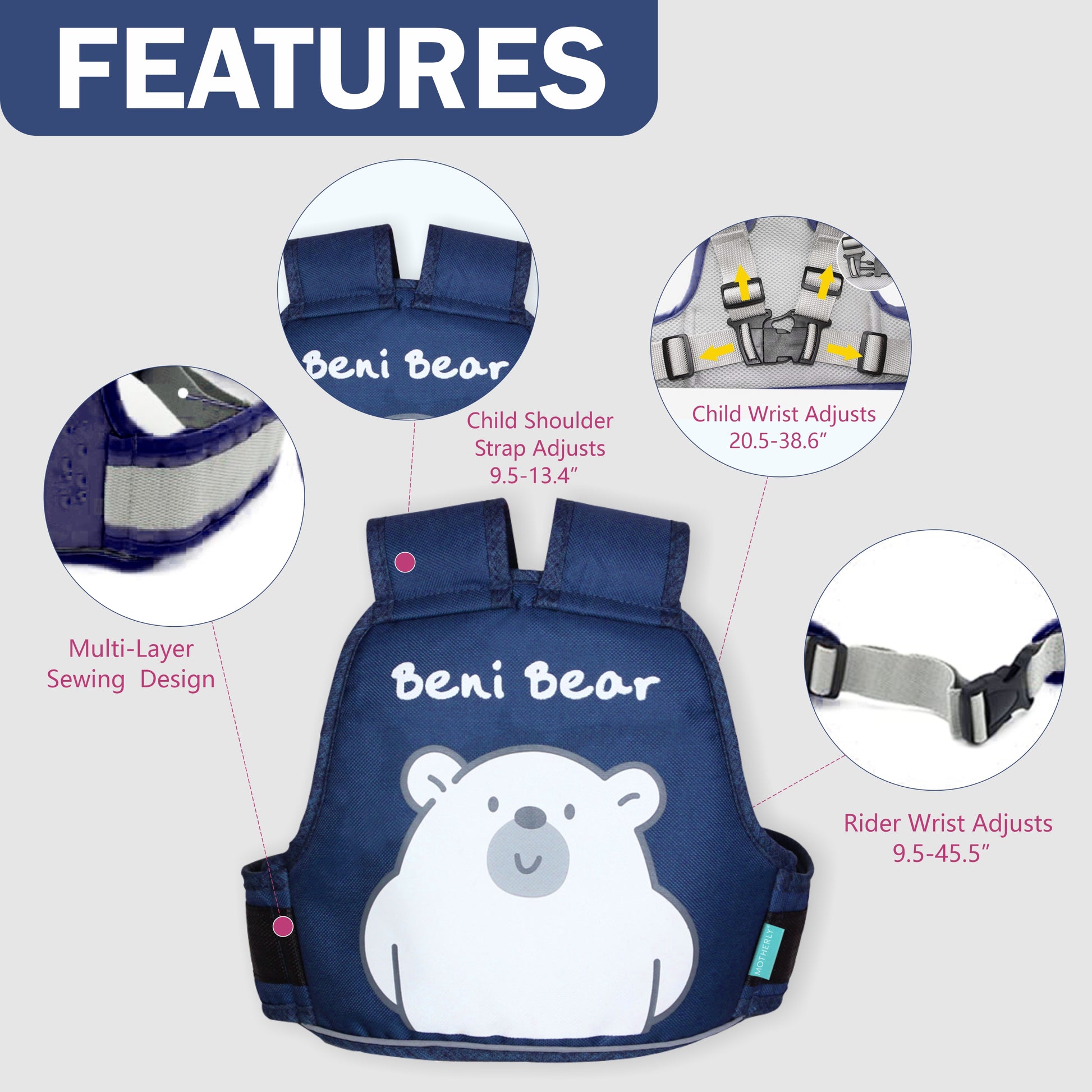 Motherly Children's Motorcycle Safety Harness Safe, Stylish Riding Companion with Two Wheeler Child Safety Belt - MOTHERLY