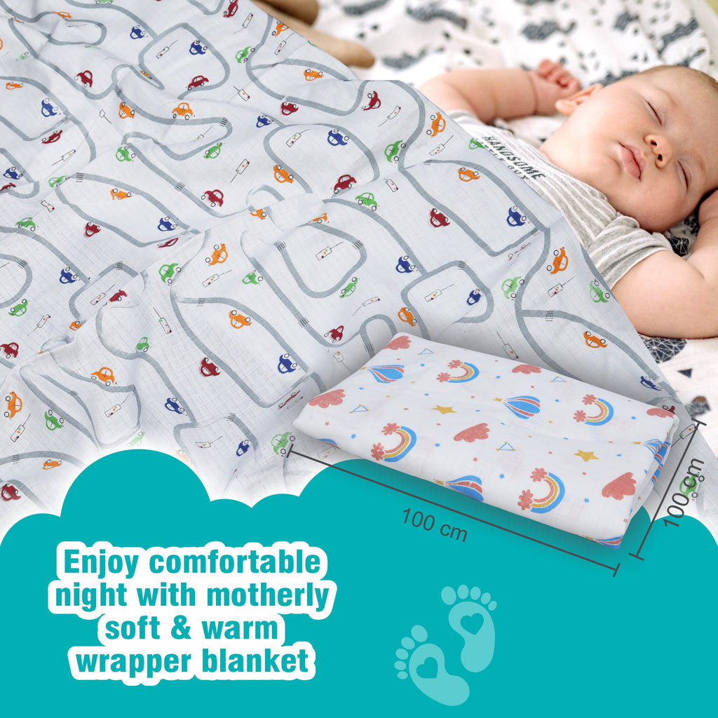 Motherly Muslin Baby Swaddle Wrap Burping Cloth for Newborn Baby, Malmal Baby Swaddle Wrap, Dreamy Wrap Cozy Swaddle, Breathable Soft Receiving Blanket for Newborn Boys & Girls Infant Gift (Pack of 2) - MOTHERLY