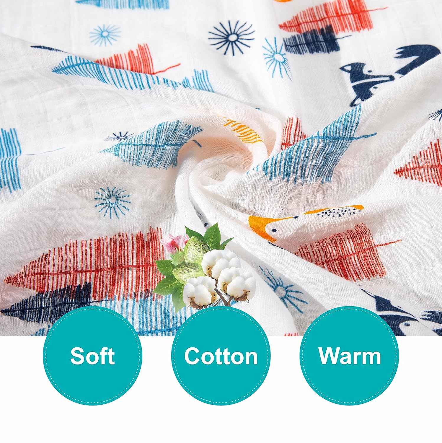 Motherly 100% Cotton Muslin Baby Swaddle | Dreamy Wrap Cozy Swaddle for New Born Baby, Size - 120cm X 120cm (47"x47")