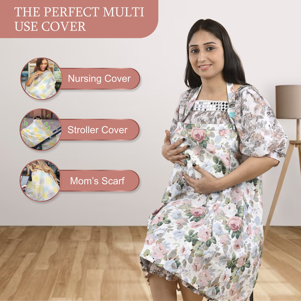 Care Cave Nursing Scarf -Pink Blue Flower - MOTHERLY