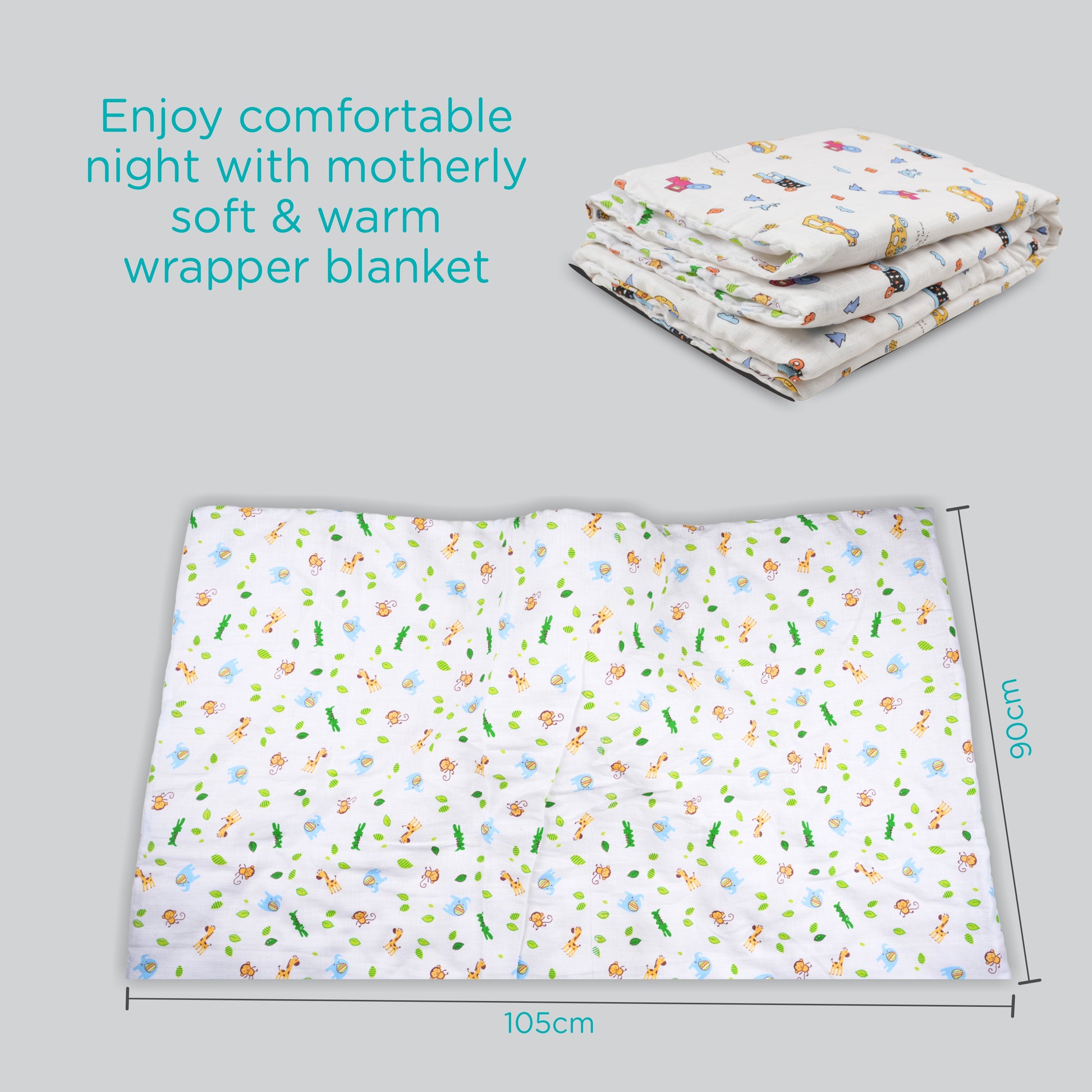 Motherly 5-Layered Blanket Winter Blanket for Newborn & Toddler with Animal and Car Print (0-24 Months, 105x90 cm) - MOTHERLY