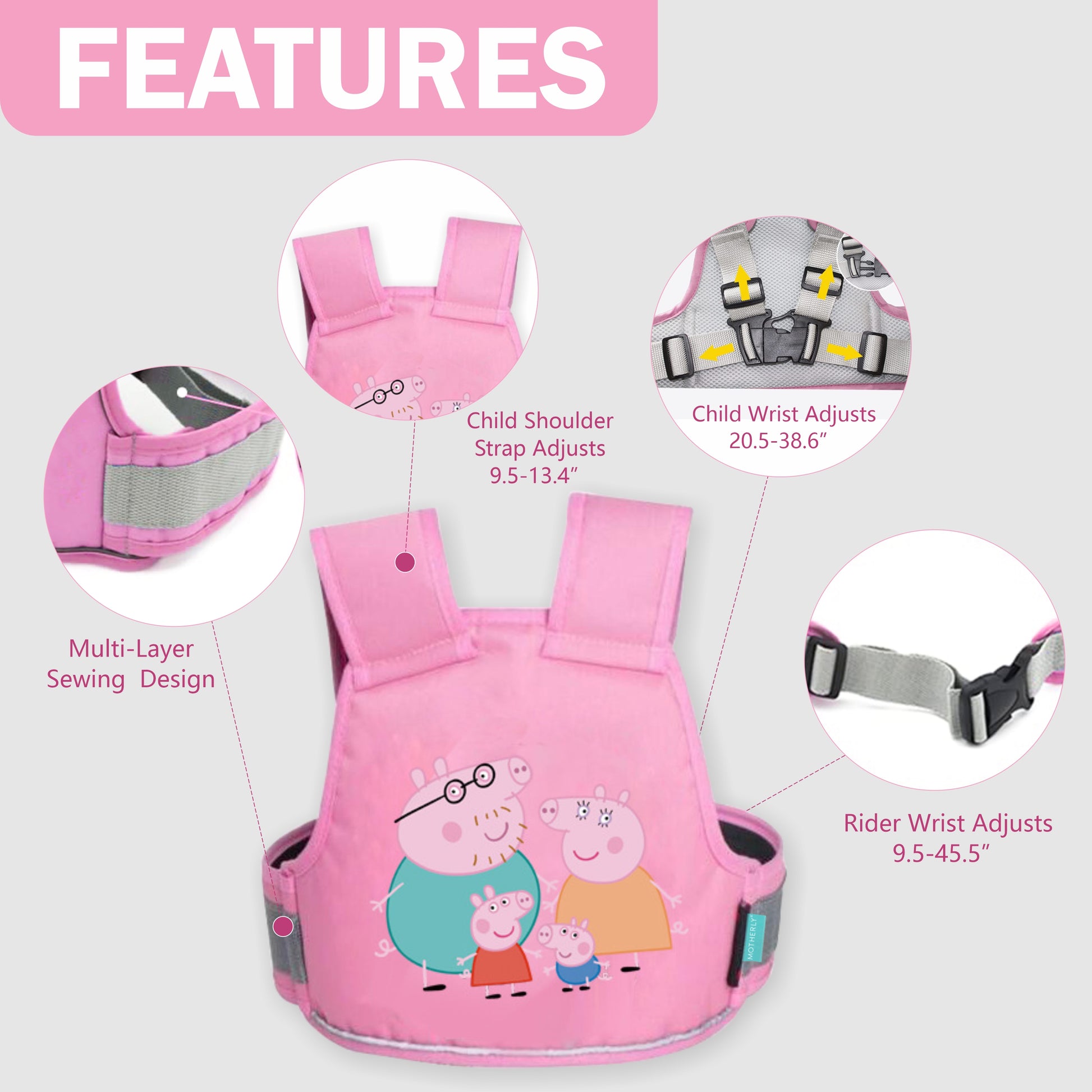 Motherly Children's Motorcycle Safety Harness Safe, Stylish Riding Companion with Two Wheeler Child Safety Belt - MOTHERLY