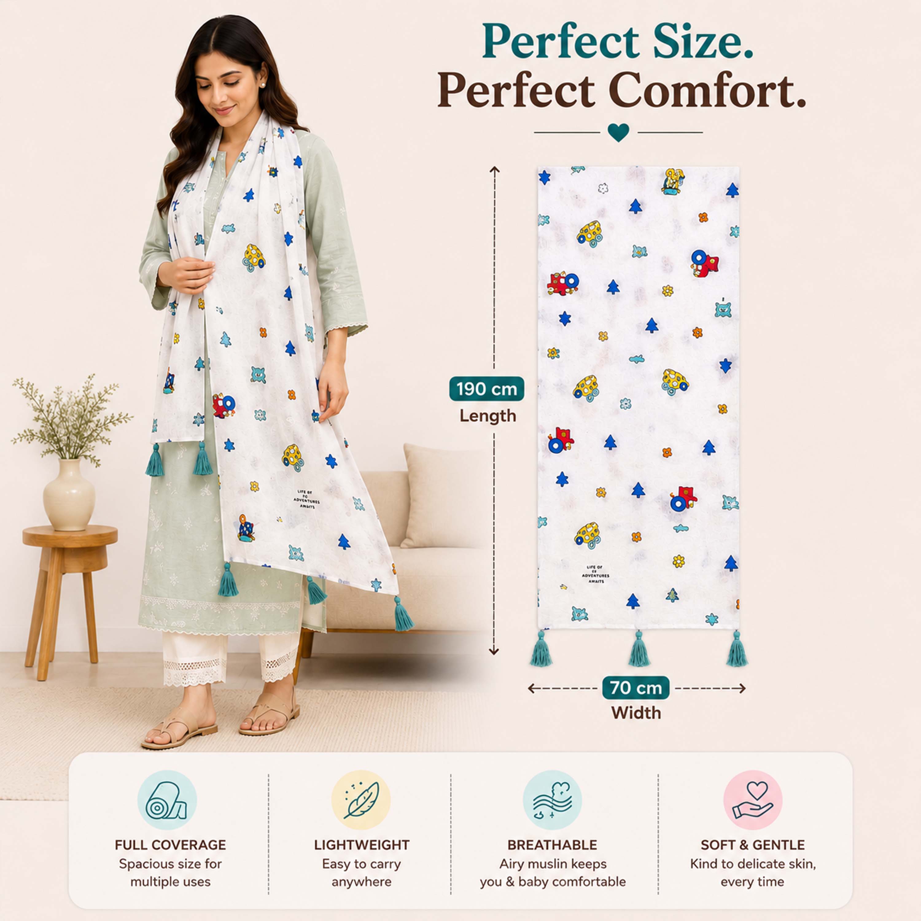 Motherly Premium Nursing Shawl for Mothers | Comfortable Breastfeeding Cover for Newborn Care