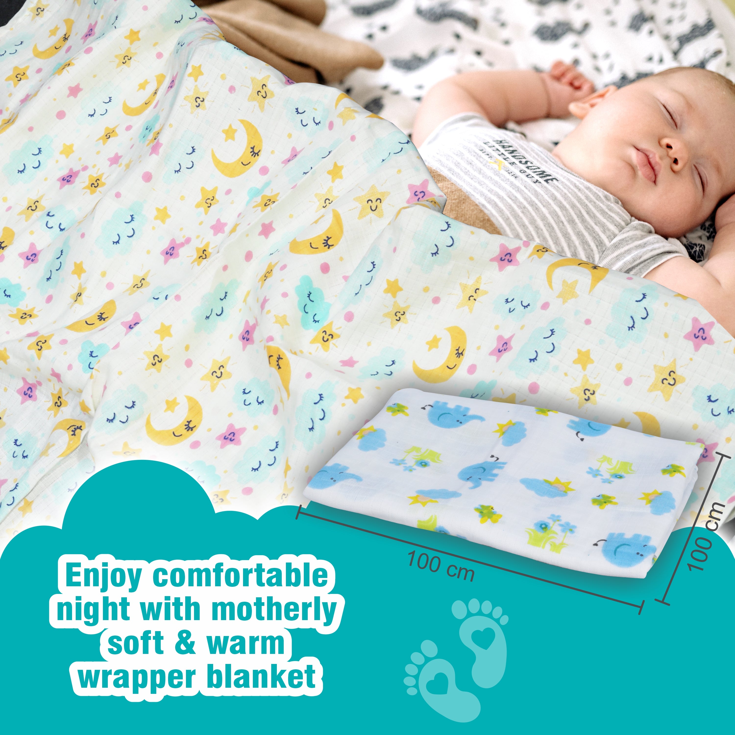 Motherly Muslin Baby Swaddle Wrap Burping Cloth for Newborn Baby, Malmal Baby Swaddle Wrap, Dreamy Wrap Cozy Swaddle, Breathable Soft Receiving Blanket for Newborn Boys & Girls Infant Gift (Pack of 2) - MOTHERLY