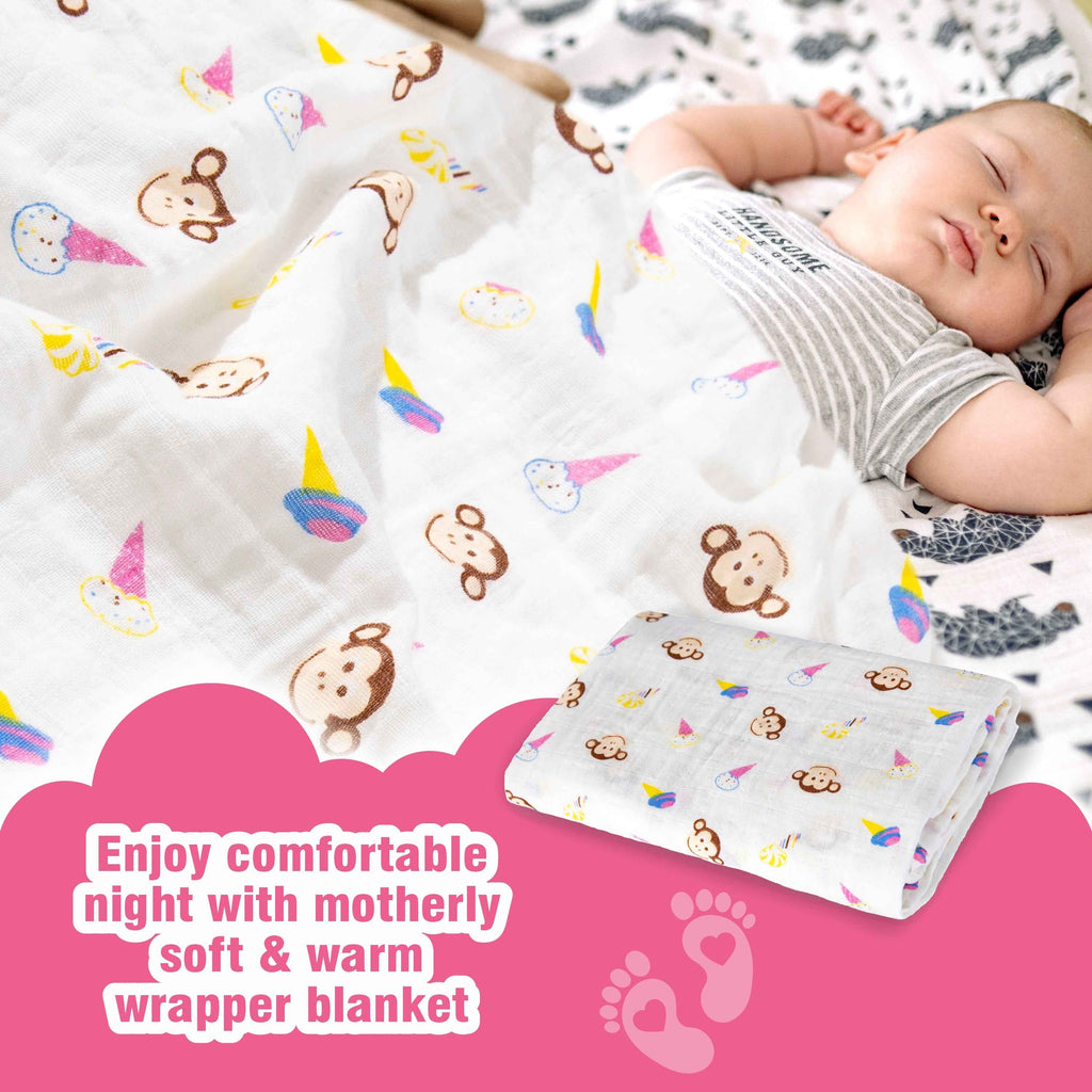 Motherly 100% Cotton Muslin Baby Swaddle | Dreamy Wrap Cozy Swaddle for New Born Baby, Size - 120cm X 120cm (47"x47")
