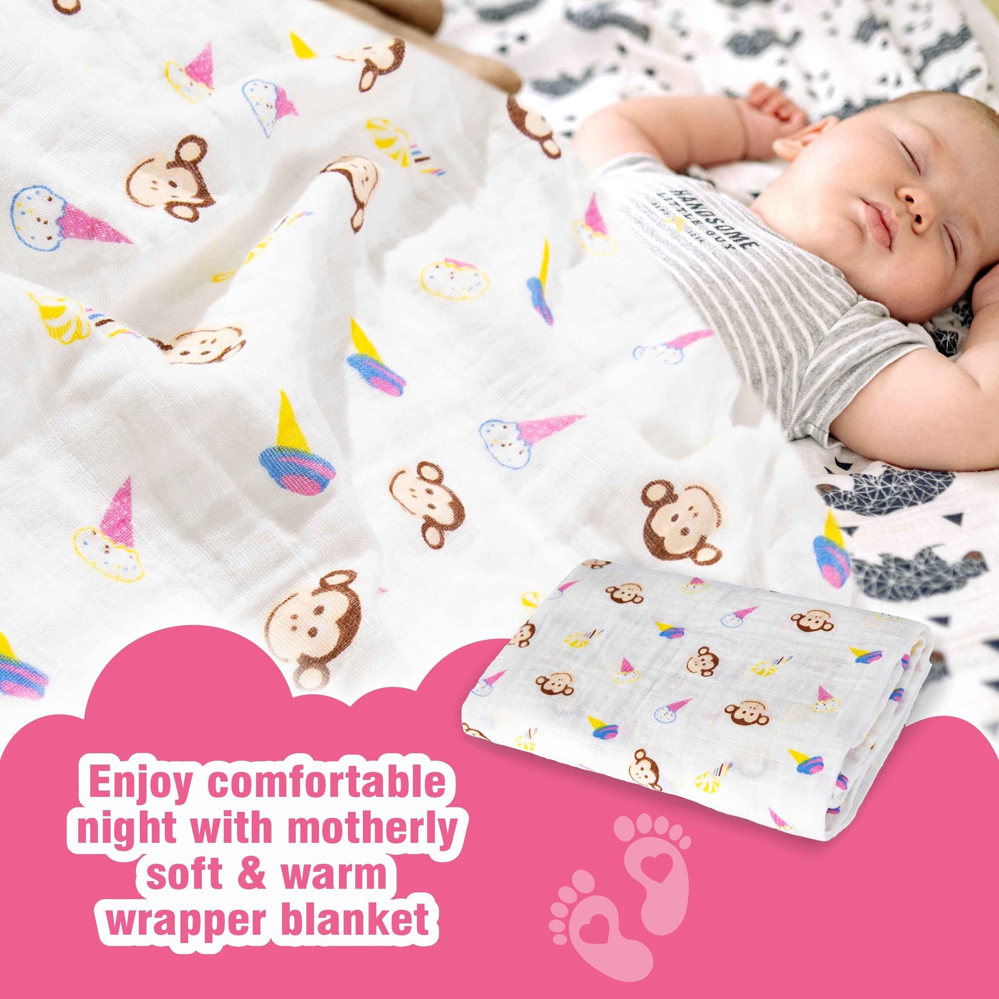 Motherly 100% Cotton Muslin Baby Swaddle | Dreamy Wrap Cozy Swaddle for New Born Baby, Size - 120cm X 120cm (47"x47")