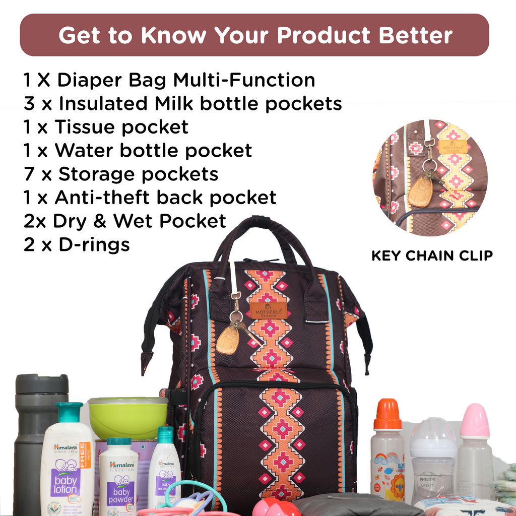 Motherly VivaLuxe Baby Bag for Mother Travel with Warranty/Diaper Bag with Insulated Baby Bottle Pocket/Diaper Bag for Mothers for Travel with Multi Compartments, Diaper Bags for Mom (Black)