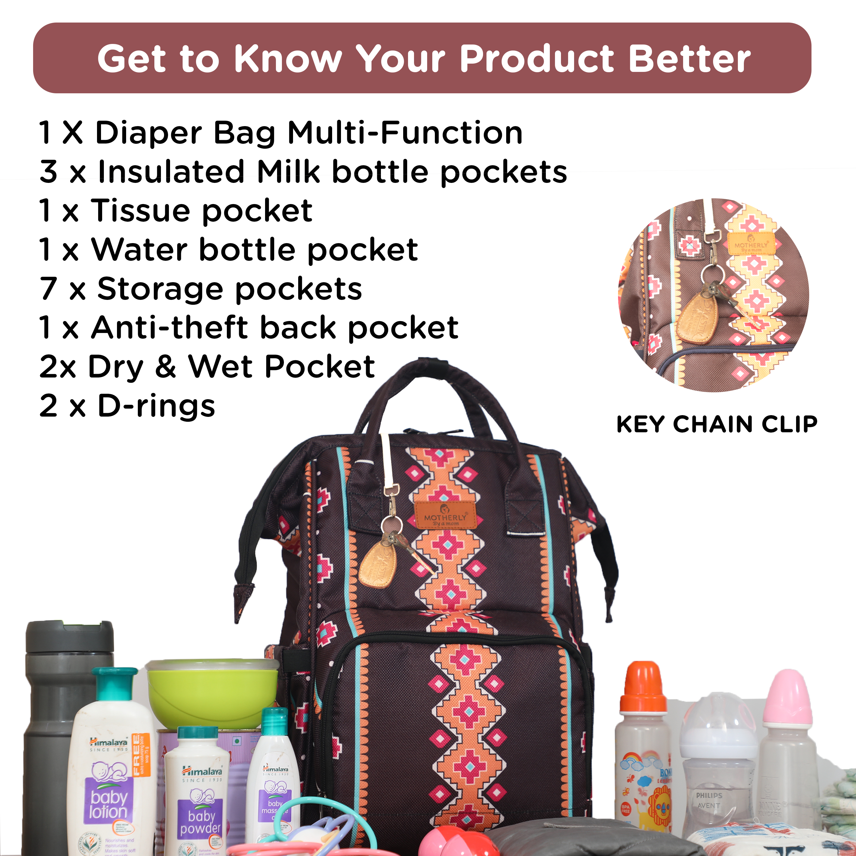 Motherly VivaLuxe Baby Bag for Mother Travel with Warranty/Diaper Bag with Insulated Baby Bottle Pocket/Diaper Bag for Mothers for Travel with Multi Compartments, Diaper Bags for Mom (Black)