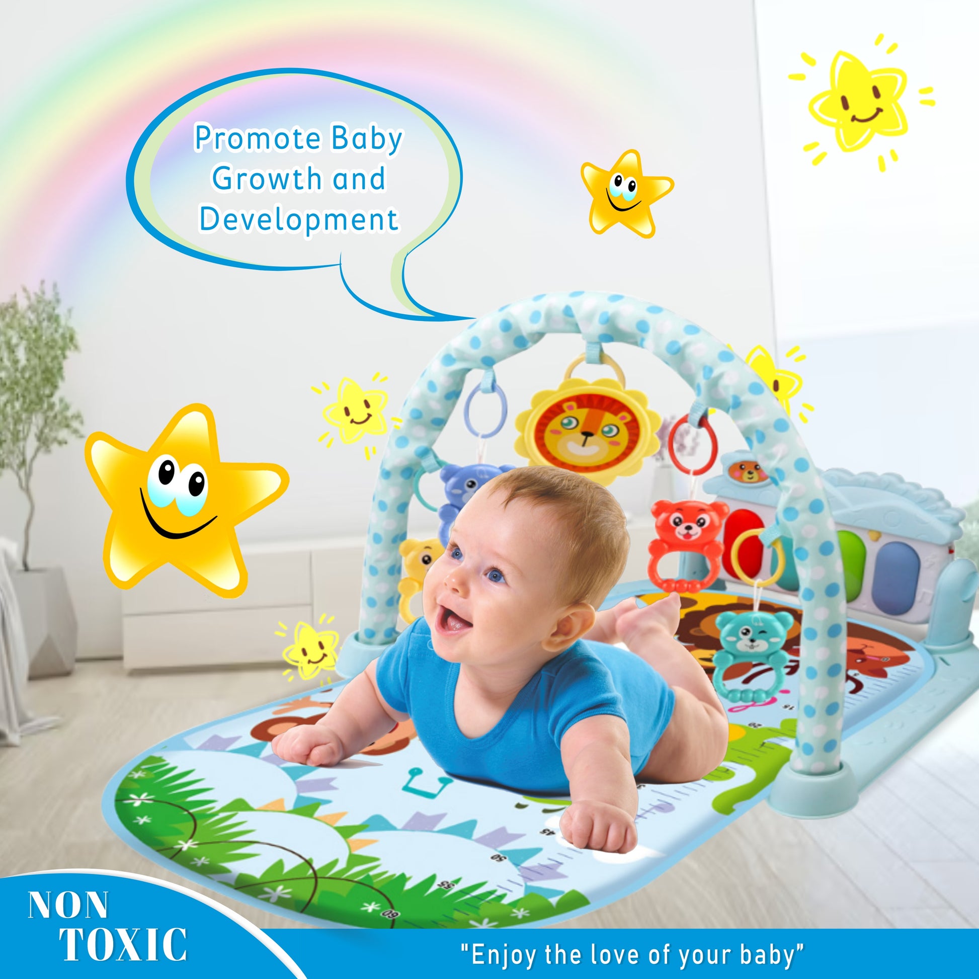 Motherly Musical Keyboard Baby Play Mat Gym with Colorful Piano and Fitness Rack - MOTHERLY