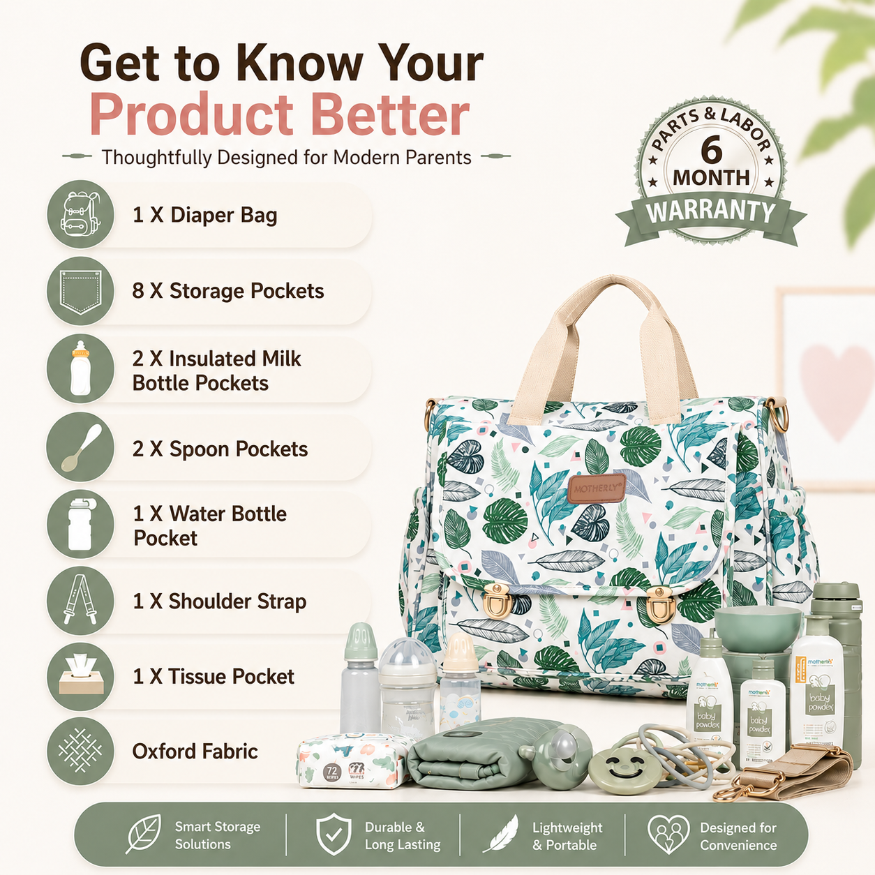 Motherly Glory Tote Diaper Bag for Moms – Water-Resistant Maternity & Travel Bag with Multiple Pockets