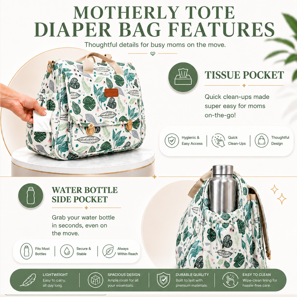 Motherly Glory Tote Diaper Bag for Moms – Water-Resistant Maternity & Travel Bag with Multiple Pockets
