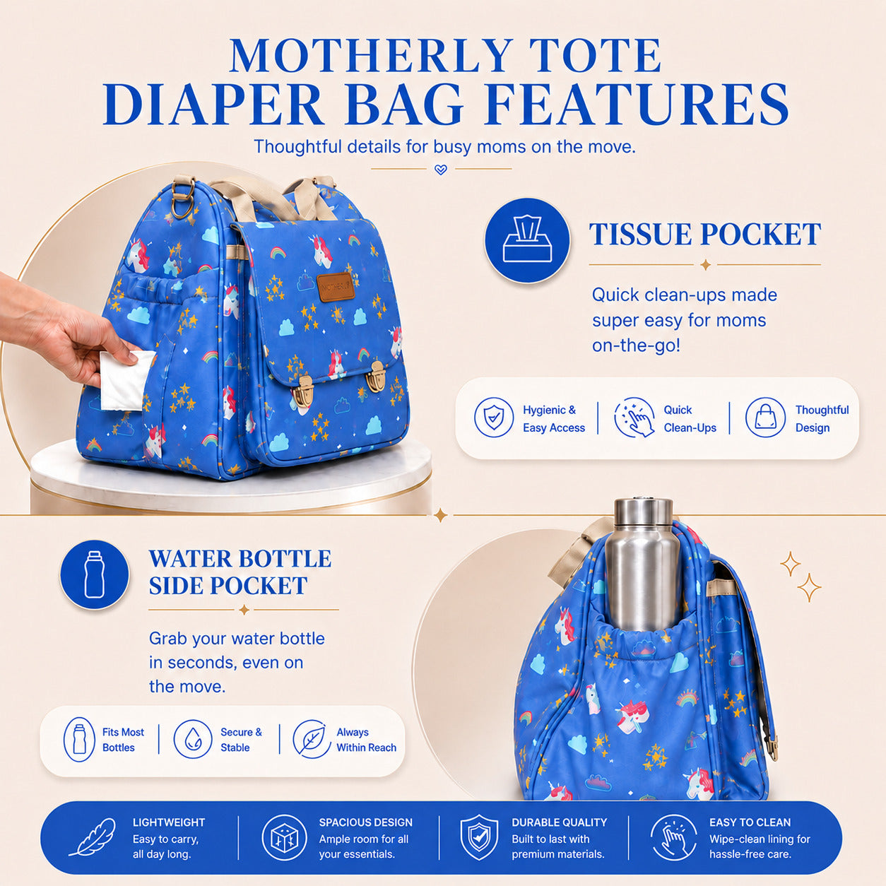 Motherly Glory Tote Diaper Bag for Moms – Water-Resistant Maternity & Travel Bag with Multiple Pockets
