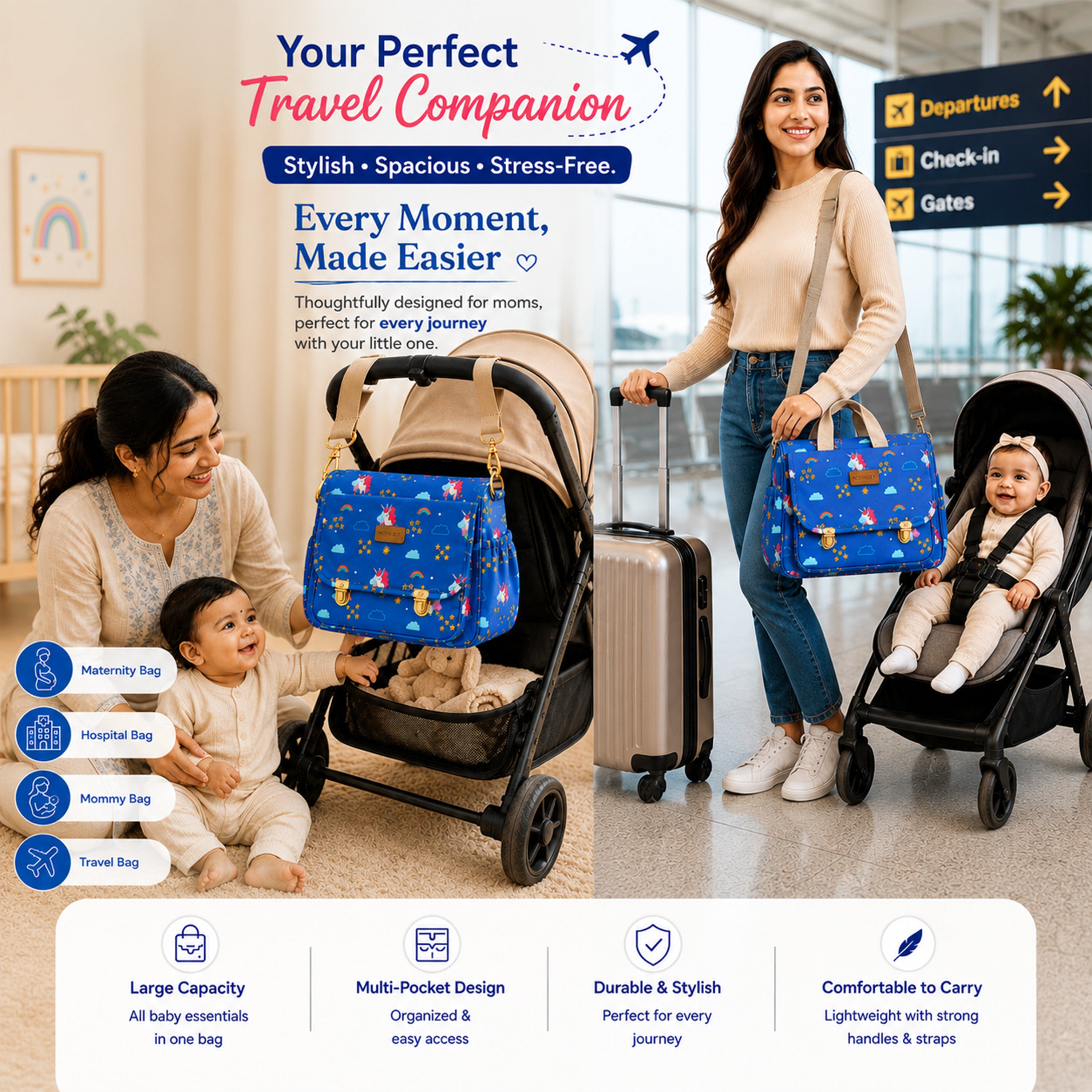 Motherly Glory Tote Diaper Bag for Moms – Water-Resistant Maternity & Travel Bag with Multiple Pockets