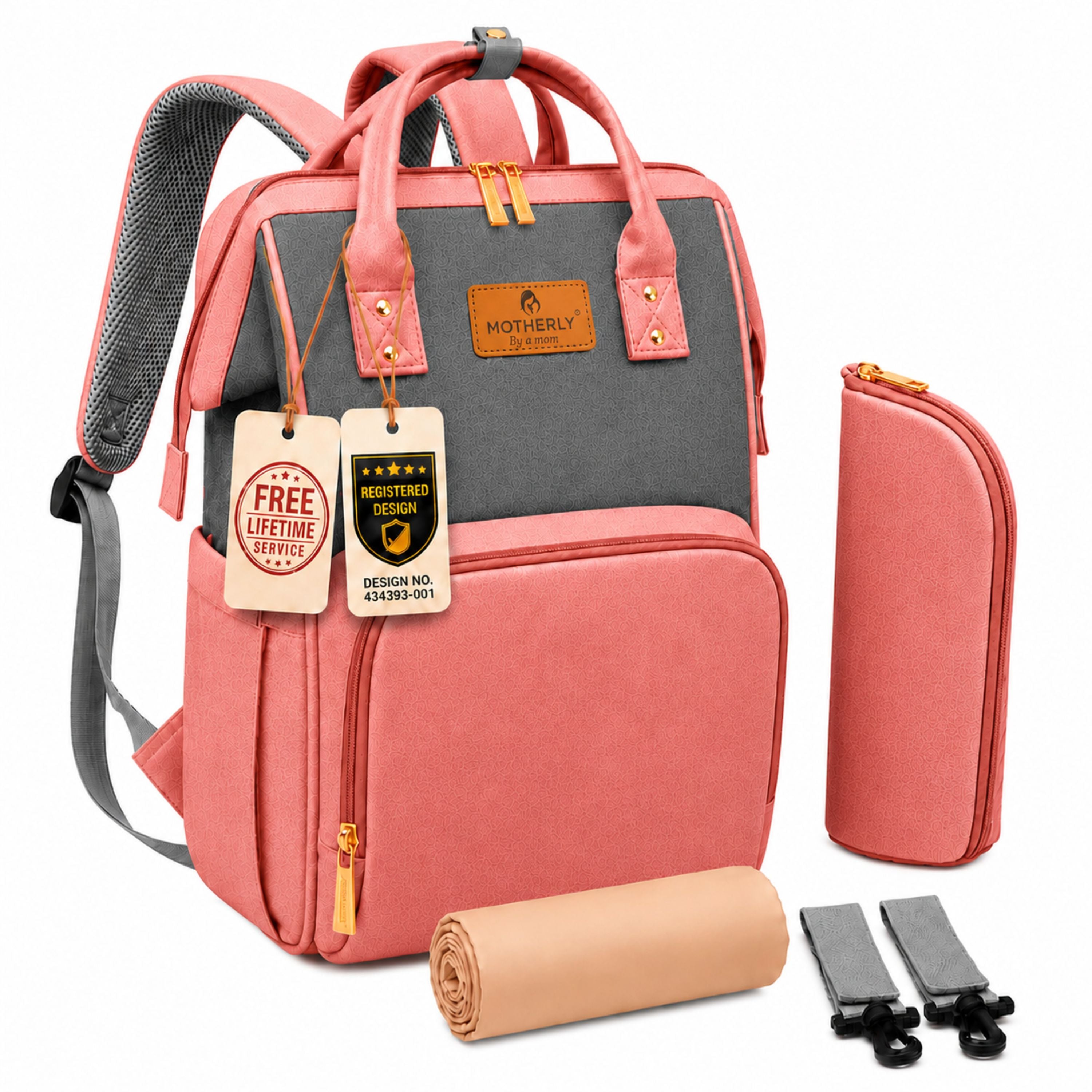 Motherly Crown Diaper Bag for Moms – Water-Resistant Travel & Maternity Bag with Mat, Bottle Cover & Stroller Hooks