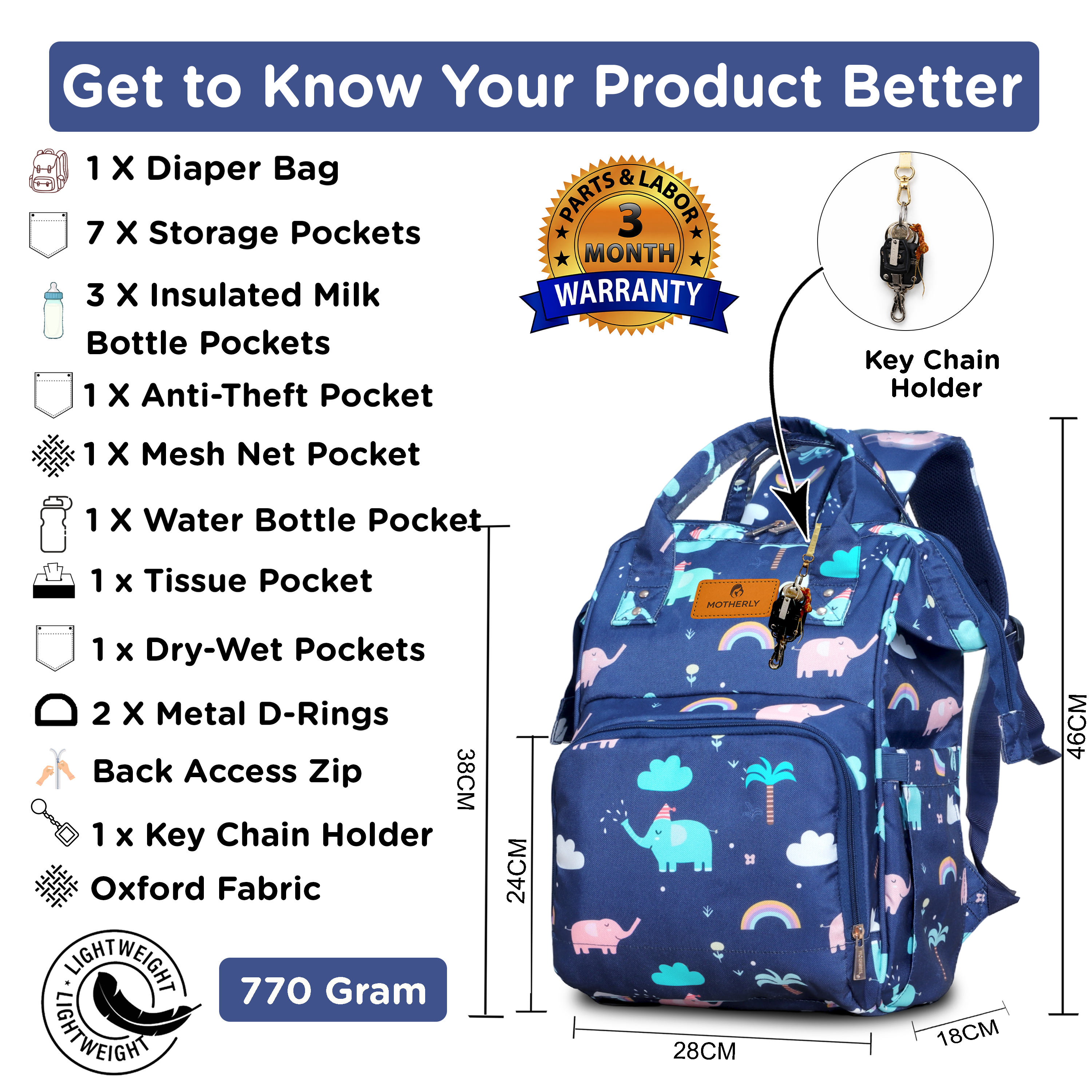 Motherly Flame Print Diaper Bag for Moms – Water-Resistant Travel & Maternity Bag with Multiple Pockets & Warranty