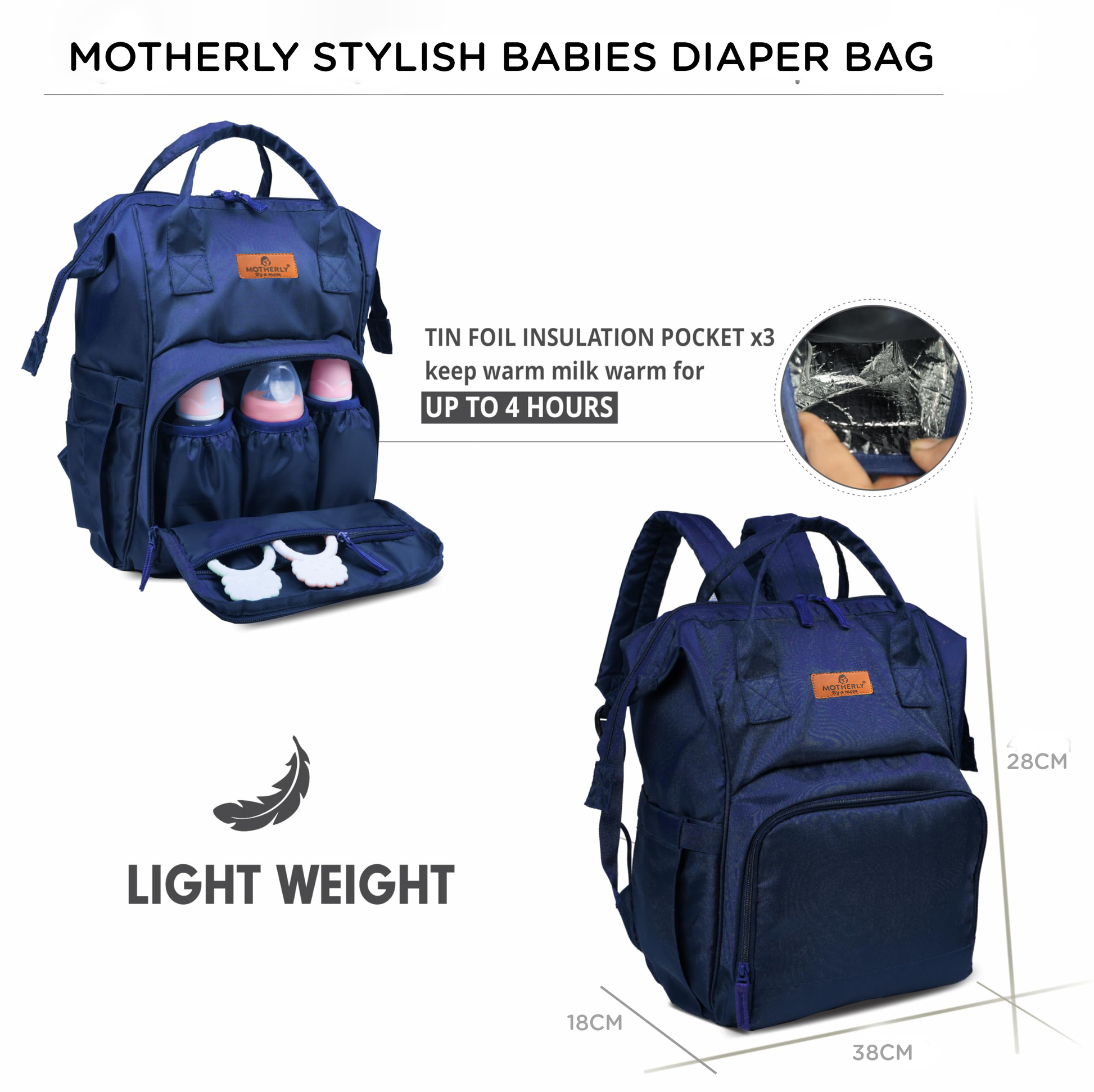 Motherly Elegant Diaper Bag for Mothers for Travel, Maternity Bag for Newborn Baby, Mothers Travelling Bag, Multipocket Water Resistant Baby Bag, Hospital Bag for Moms - MOTHERLY