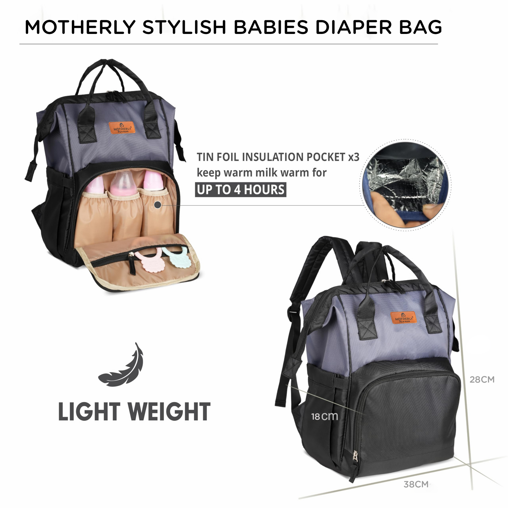 Motherly Elegant Diaper Bag for Mothers for Travel, Maternity Bag for Newborn Baby, Mothers Travelling Bag, Multipocket Water Resistant Baby Bag, Hospital Bag for Moms - MOTHERLY