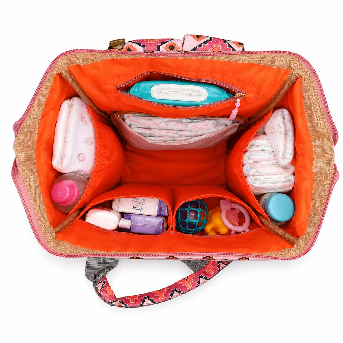 Motherly Patented Diaper Bag Backpack for Moms- (Ethnic Series, Pink)