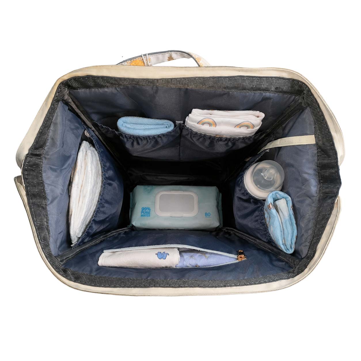 Motherly Imperial Diaper Bag Backpack | Elegant Elephant Print Maternity & Baby Travel Bag | Waterproof Diaper Bag with Insulated Pockets, Large Capacity & Premium Organization(Imperial Series, Cream)