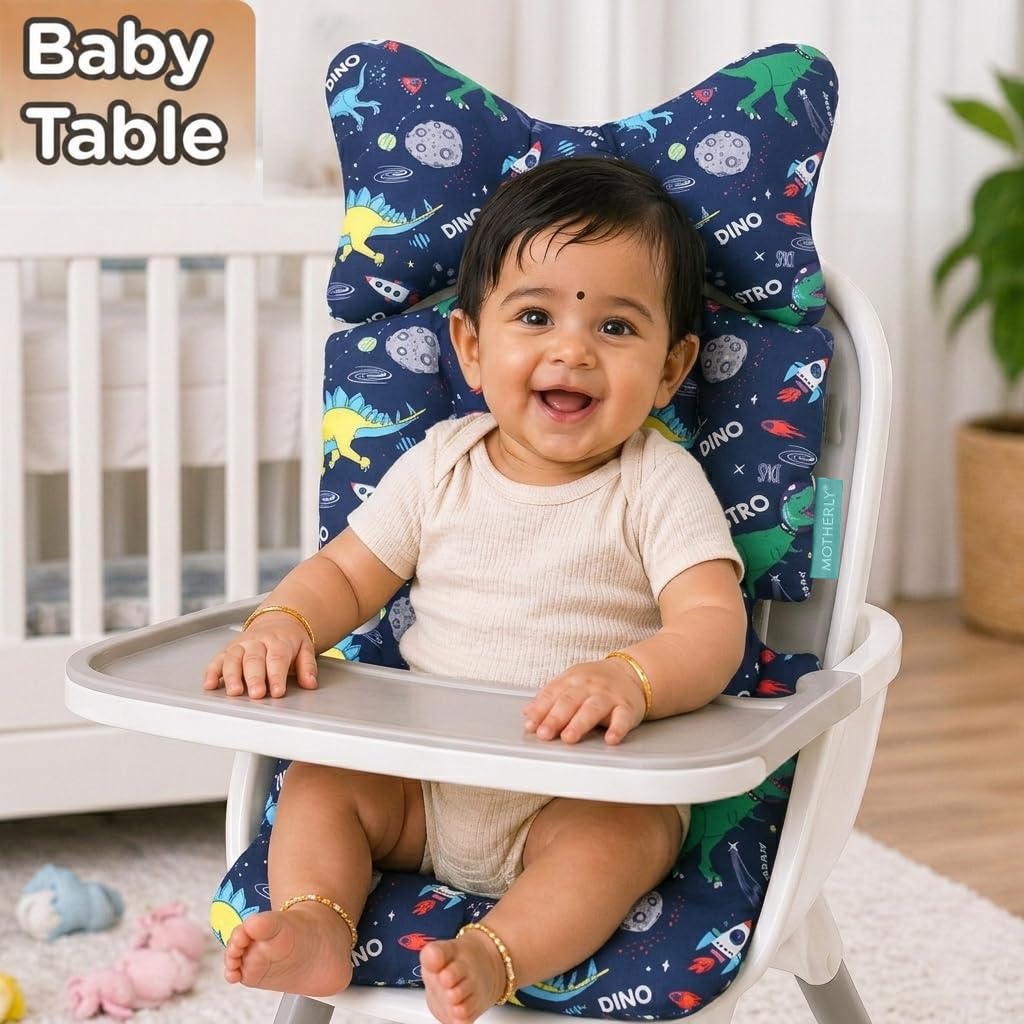 Motherly Baby Stroller Seat Cushion | Reversible and Universal Fit Pad for Strollers, High Chairs, Car Seats & Rockers | Soft, Breathable Pram Liner with Secure Straps & Safety Belt Slot - blue-space