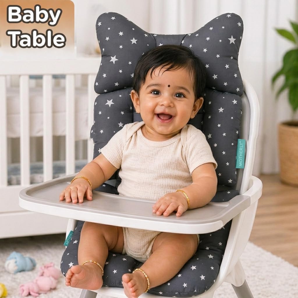 Motherly Baby Stroller Seat Cushion | Reversible and Universal Fit Pad for Strollers, High Chairs, Car Seats & Rockers | Soft, Breathable Pram Liner with Secure Straps & Safety Belt Slot - white-star