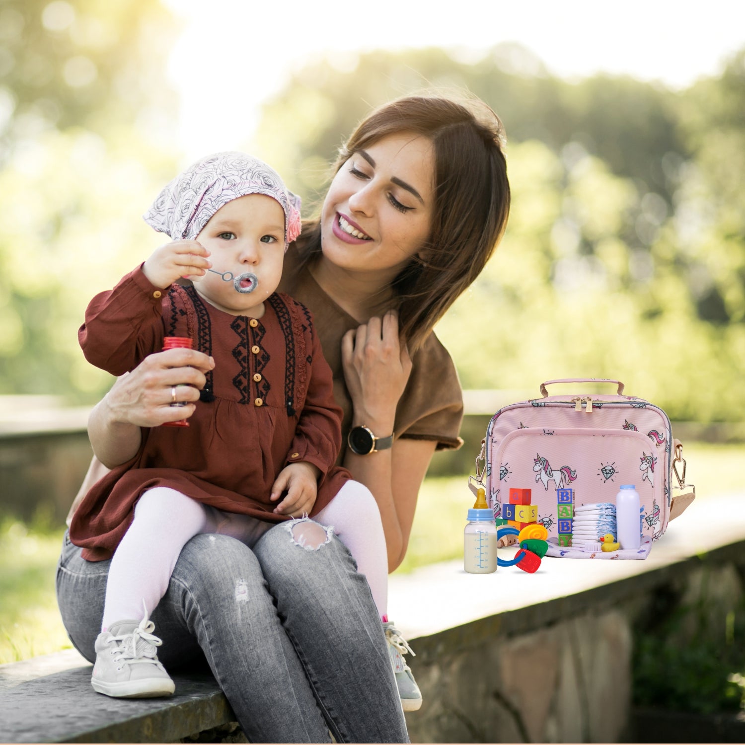 Motherly Mini Diaper Bag for Moms (Unicorn Blue) – Water-Resistant Travel & Maternity Handbag with Multiple Pockets