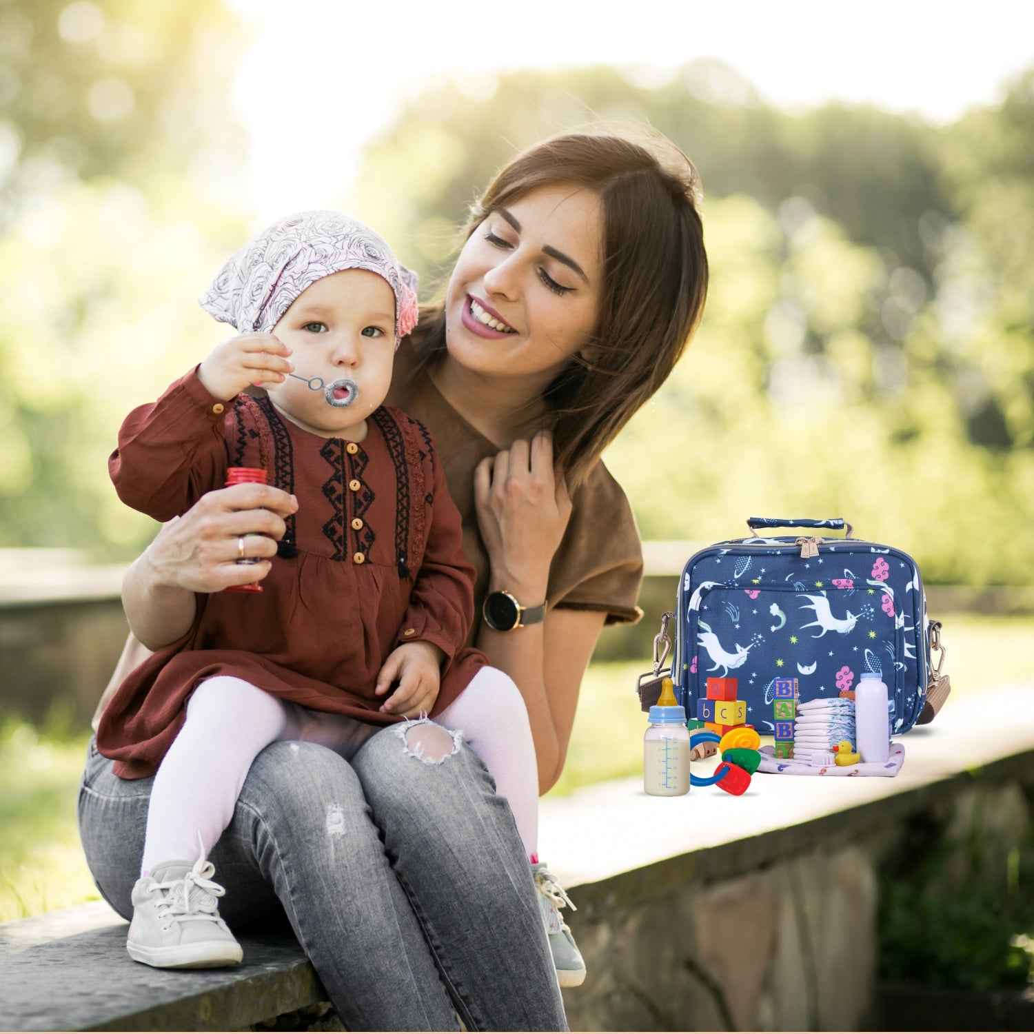 Motherly Mini Diaper Bag for Mothers for Travel | Small Maternity Handbag for Newborn Baby | Mothers Travelling Bag | Multiple Pockets Water Resistant Baby Bag I Hospital Bag for Moms (Unicorn Blue)