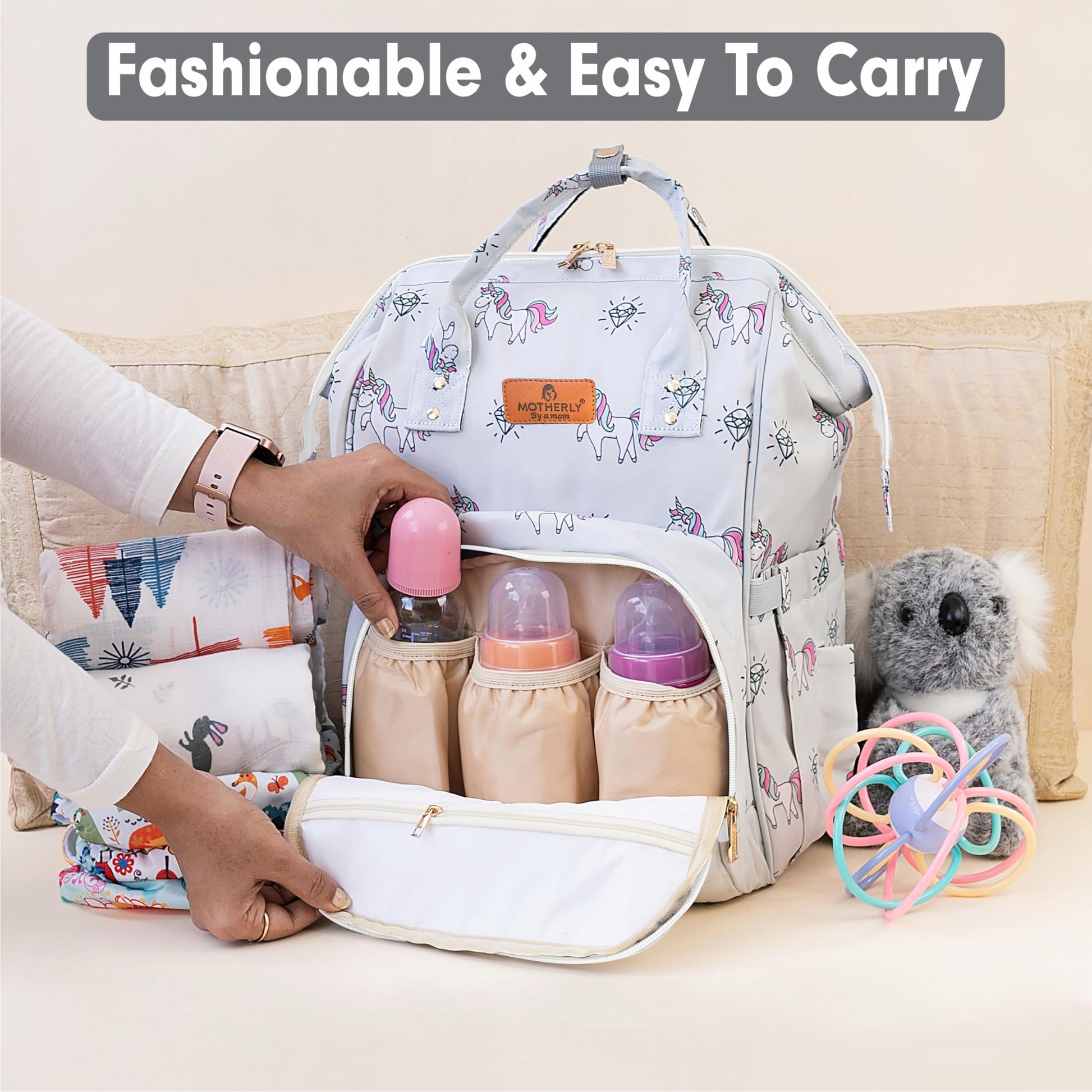 Motherly Elegant Diaper Bag for Moms – Water-Resistant Maternity & Travel Bag with Multiple Pockets & Warranty