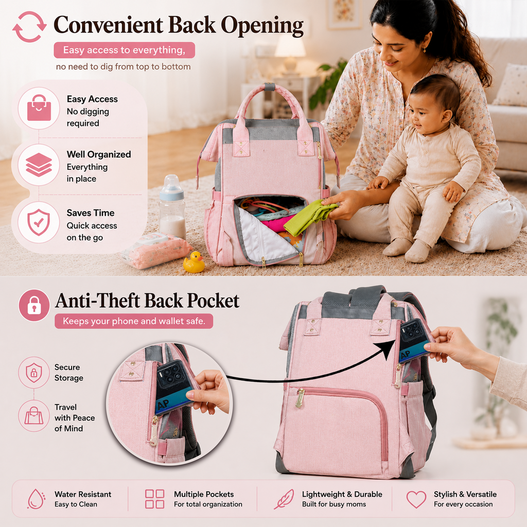 Motherly Envy Diaper Bag for Moms – Spacious, Waterproof Travel & Maternity Bag with Accessories