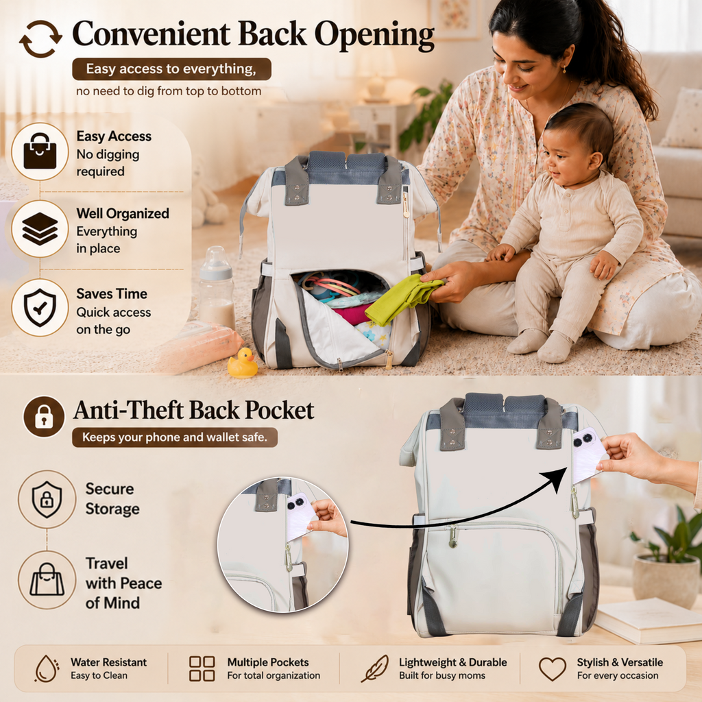 Motherly Envy Diaper Bag for Moms – Spacious, Waterproof Travel & Maternity Bag with Accessories