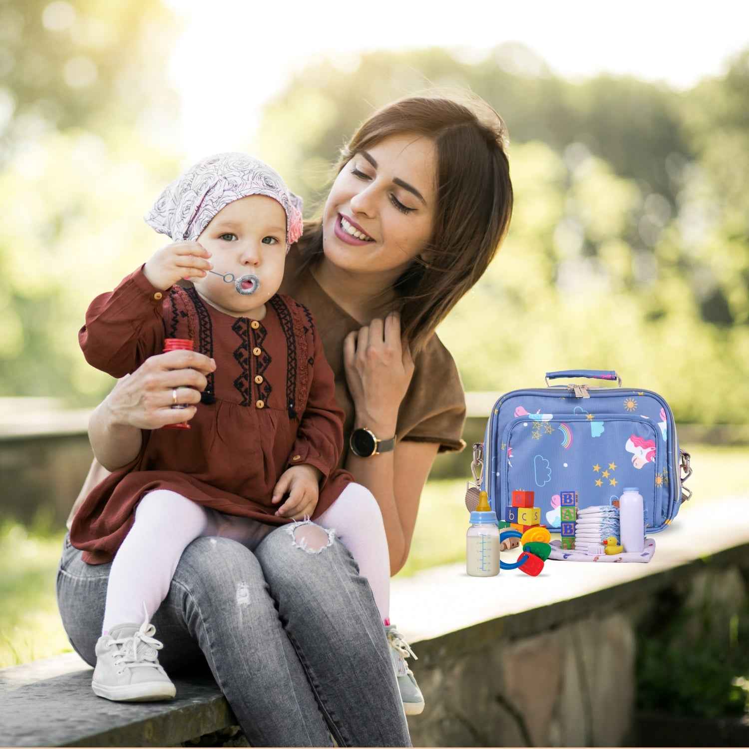 Motherly Mini Diaper Bag for Mothers for Travel | Small Maternity Handbag for Newborn Baby | Mothers Travelling Bag | Multiple Pockets Water Resistant Baby Bag I Hospital Bag for Moms (Unicorn Blue)