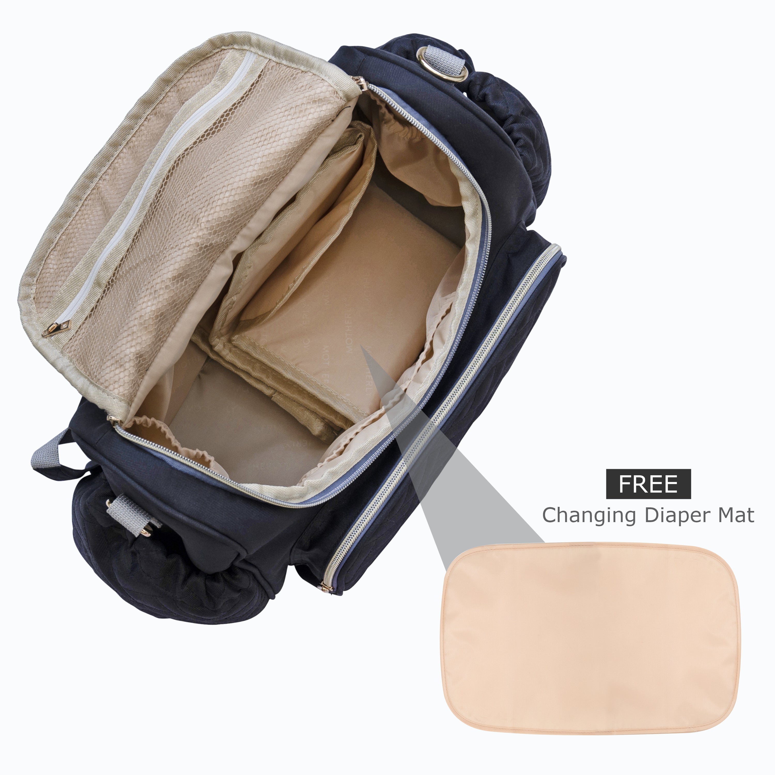 Motherly Diaper Quilted Diaper Bag for Mothers for Travel with Changing Mat - Spacious Diaper Bags for Mom | Baby Bag with Multi-Pocket Design | Maternity Bags for Mother and Baby (Black) - MOTHERLY