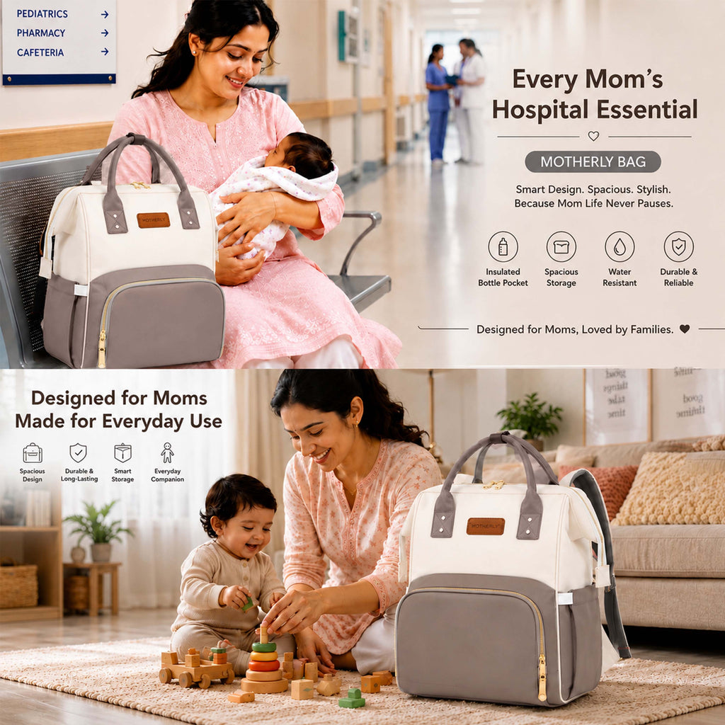 Motherly Patented Design Maternity Diaper Bag with Accessories | Waterproof Baby Travel Bag | Multi-Pocket Organizer for Newborn Essentials & Hospital Use (Envy Series)