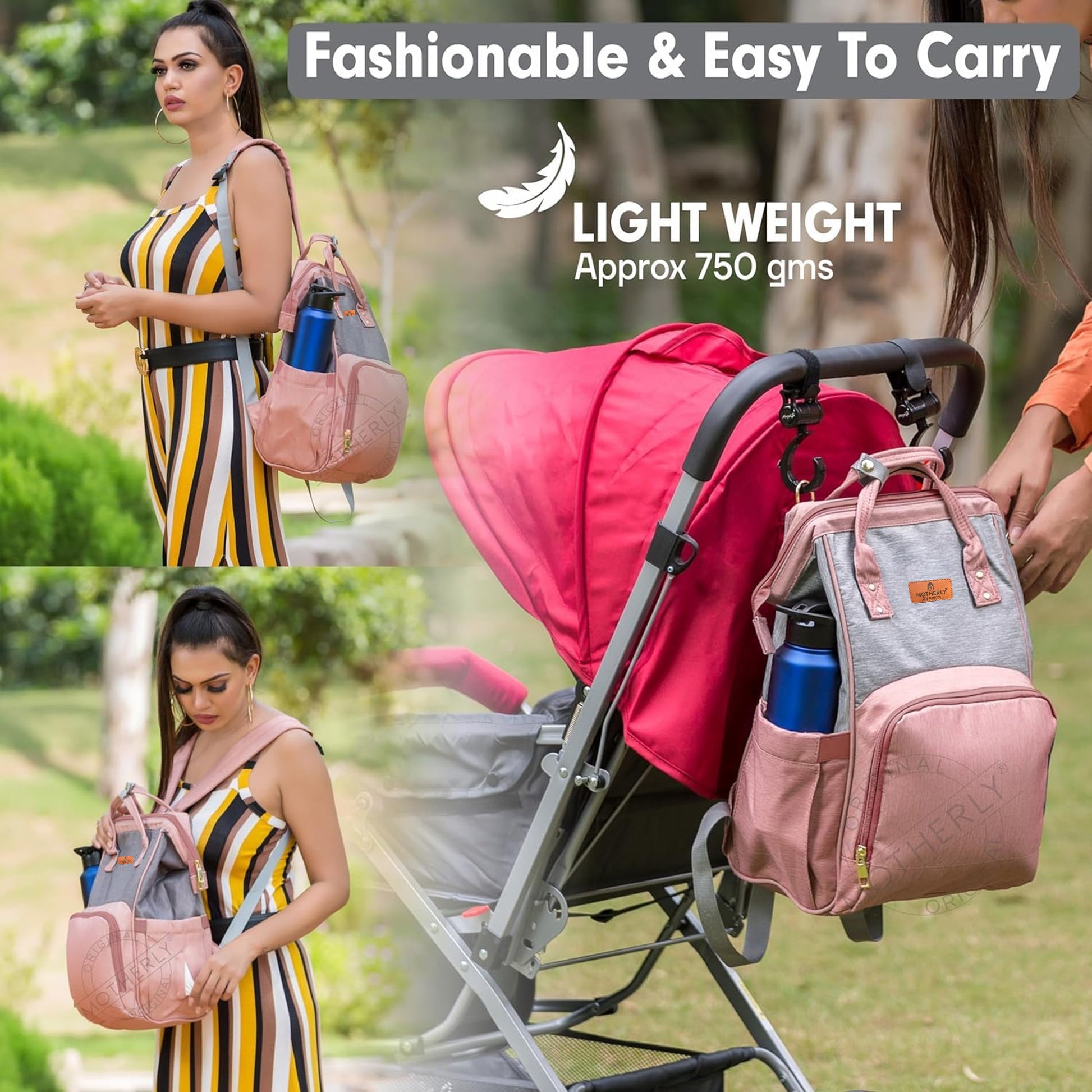 Motherly Crown Diaper Bag for Moms – Water-Resistant Travel & Maternity Bag with Mat, Bottle Cover & Stroller Hooks